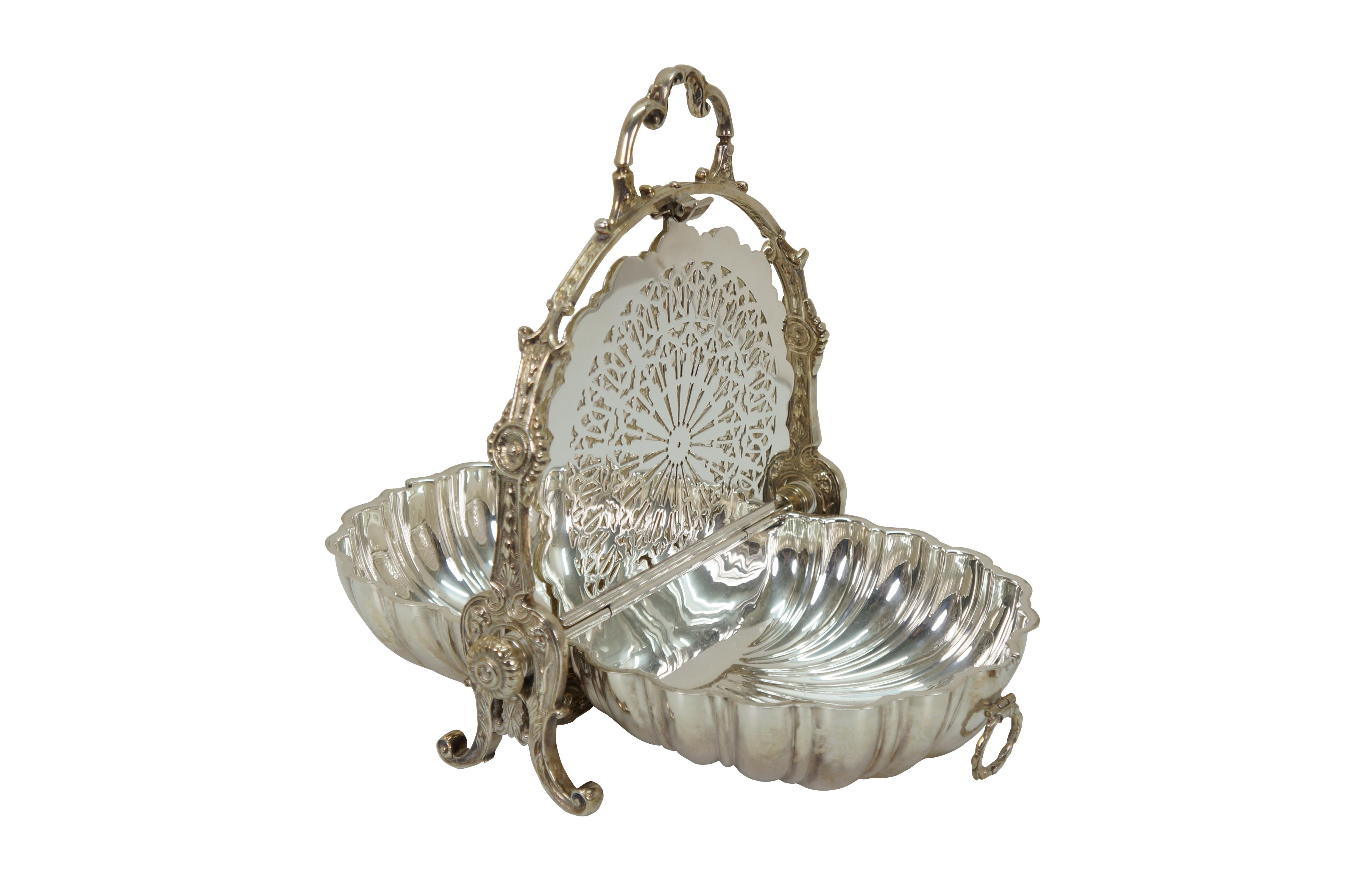 Edwardian Antique English Silverplate Scalloped Clam Shell Biscuit Box Bun Warmer 11