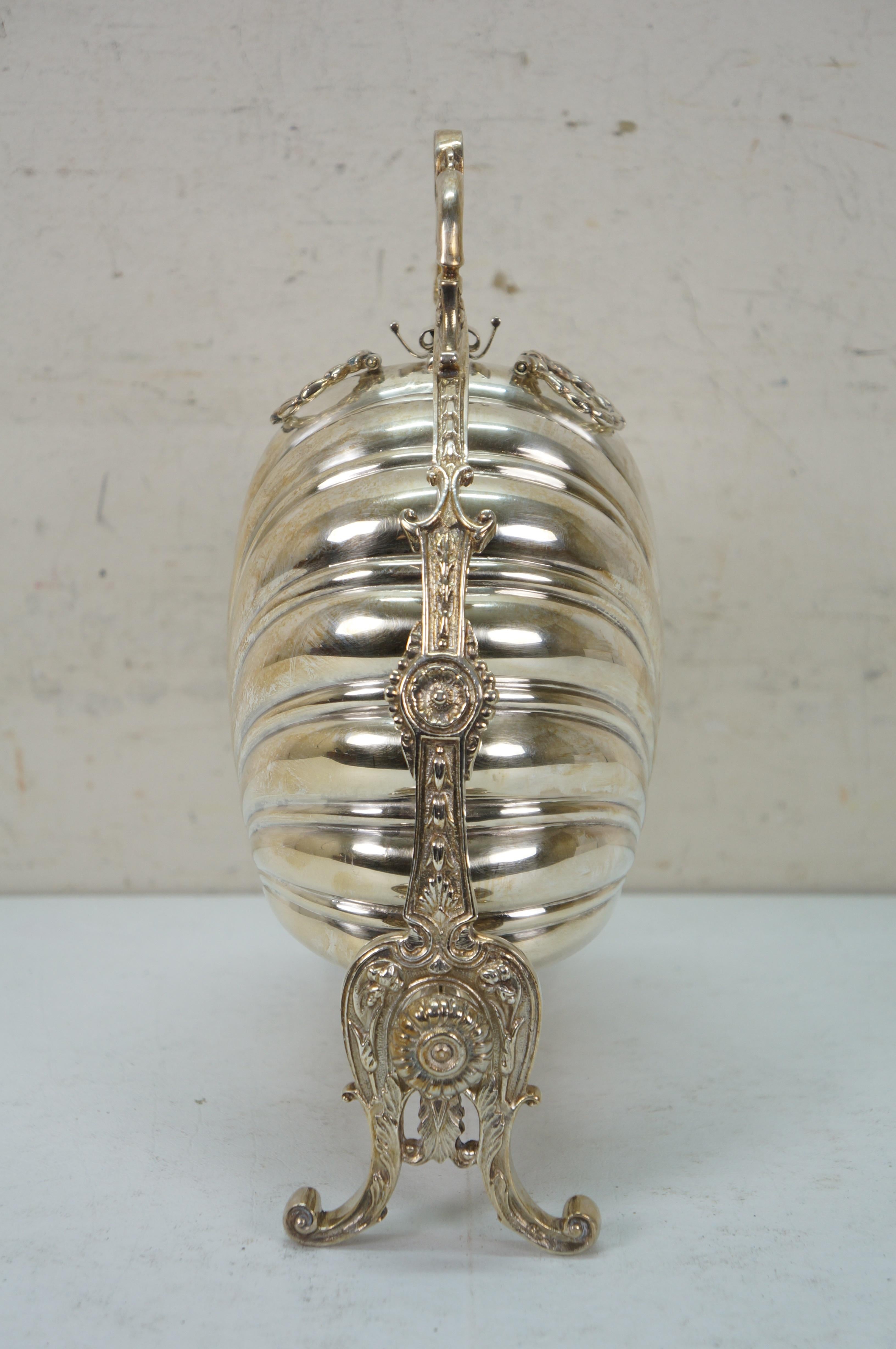 Antique English Silverplate Scalloped Clam Shell Biscuit Box Bun Warmer 11
