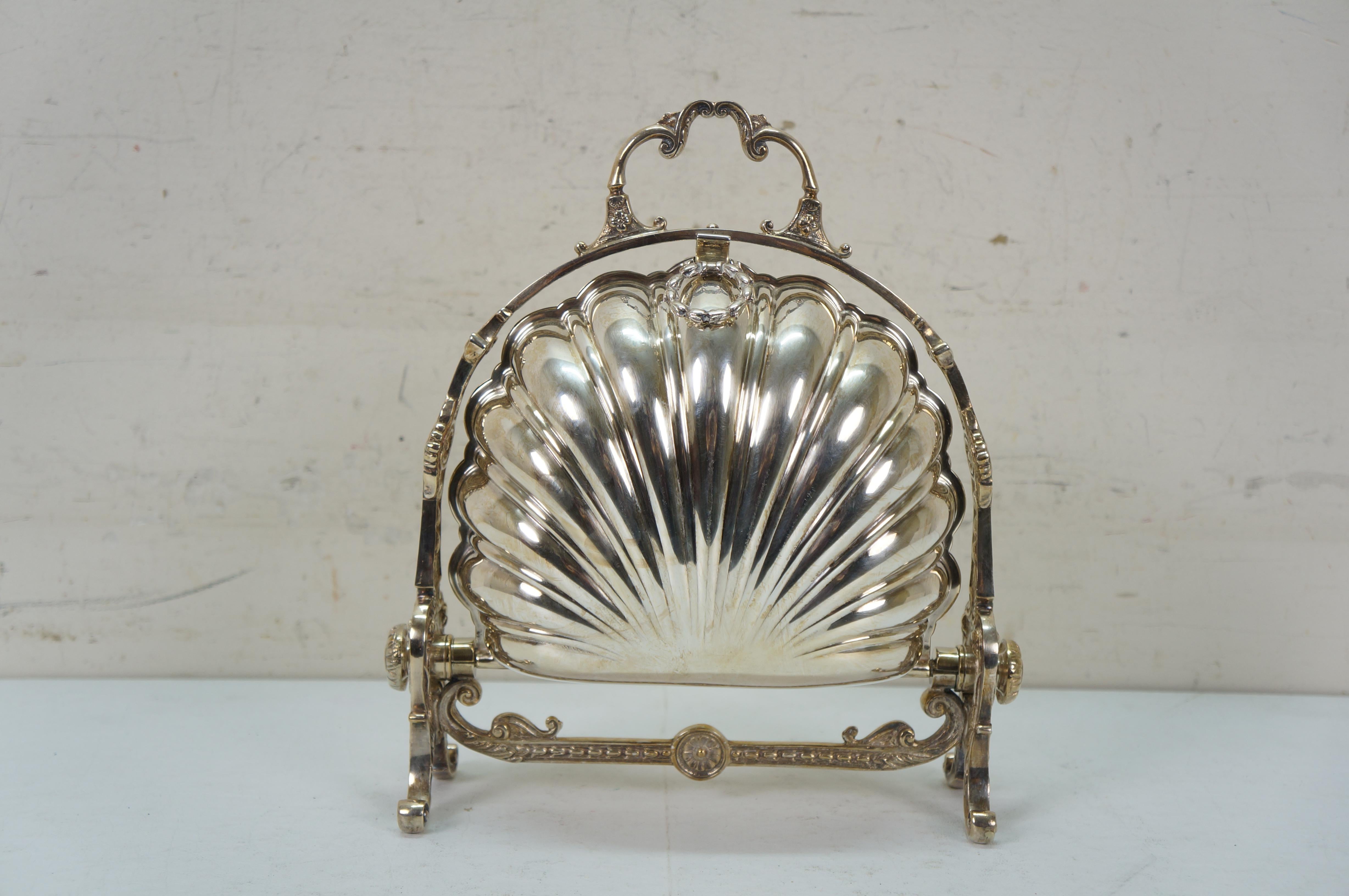 Early 20th Century Antique English Silverplate Scalloped Clam Shell Biscuit Box Bun Warmer 11