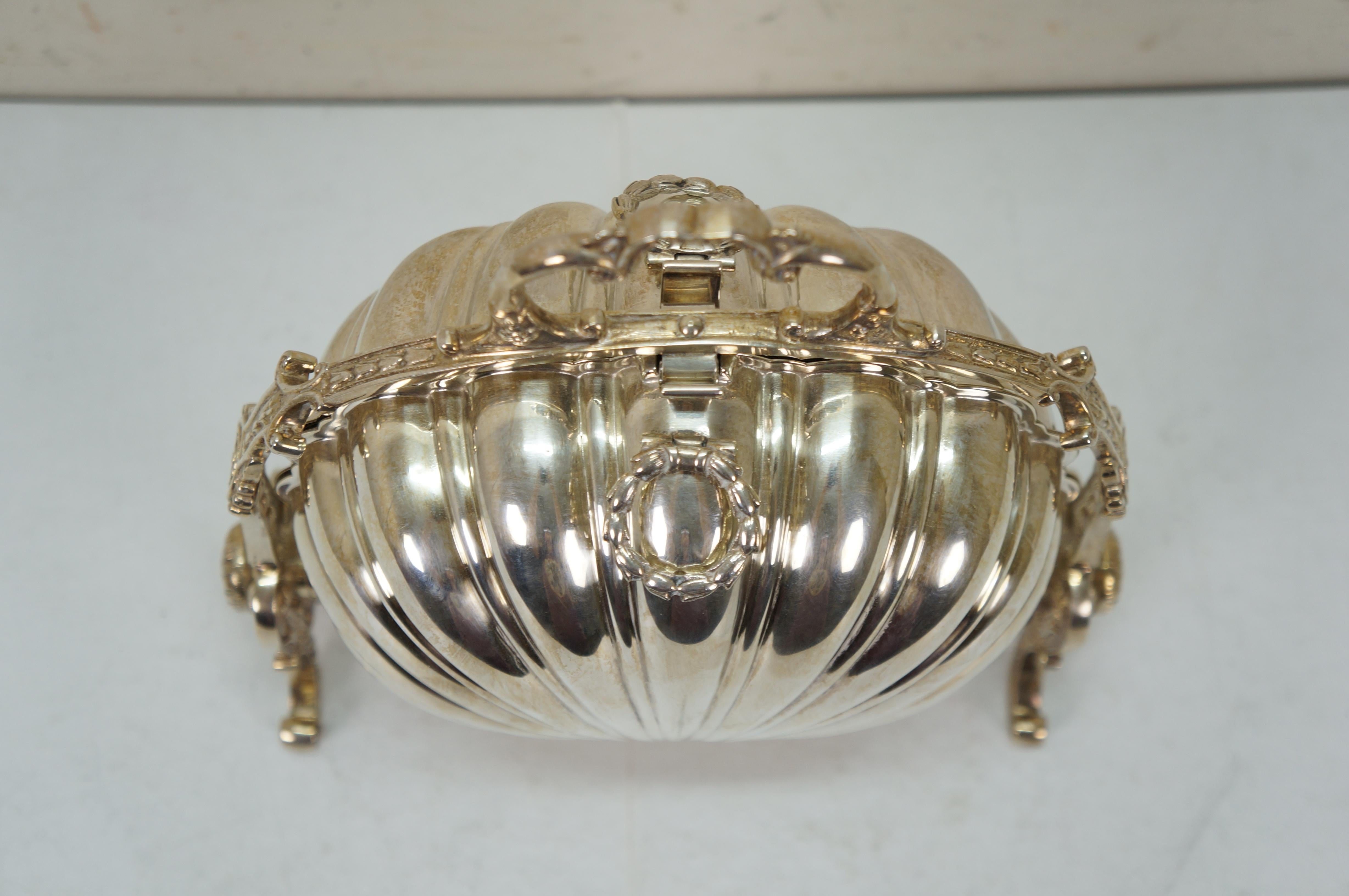 Silver Plate Antique English Silverplate Scalloped Clam Shell Biscuit Box Bun Warmer 11