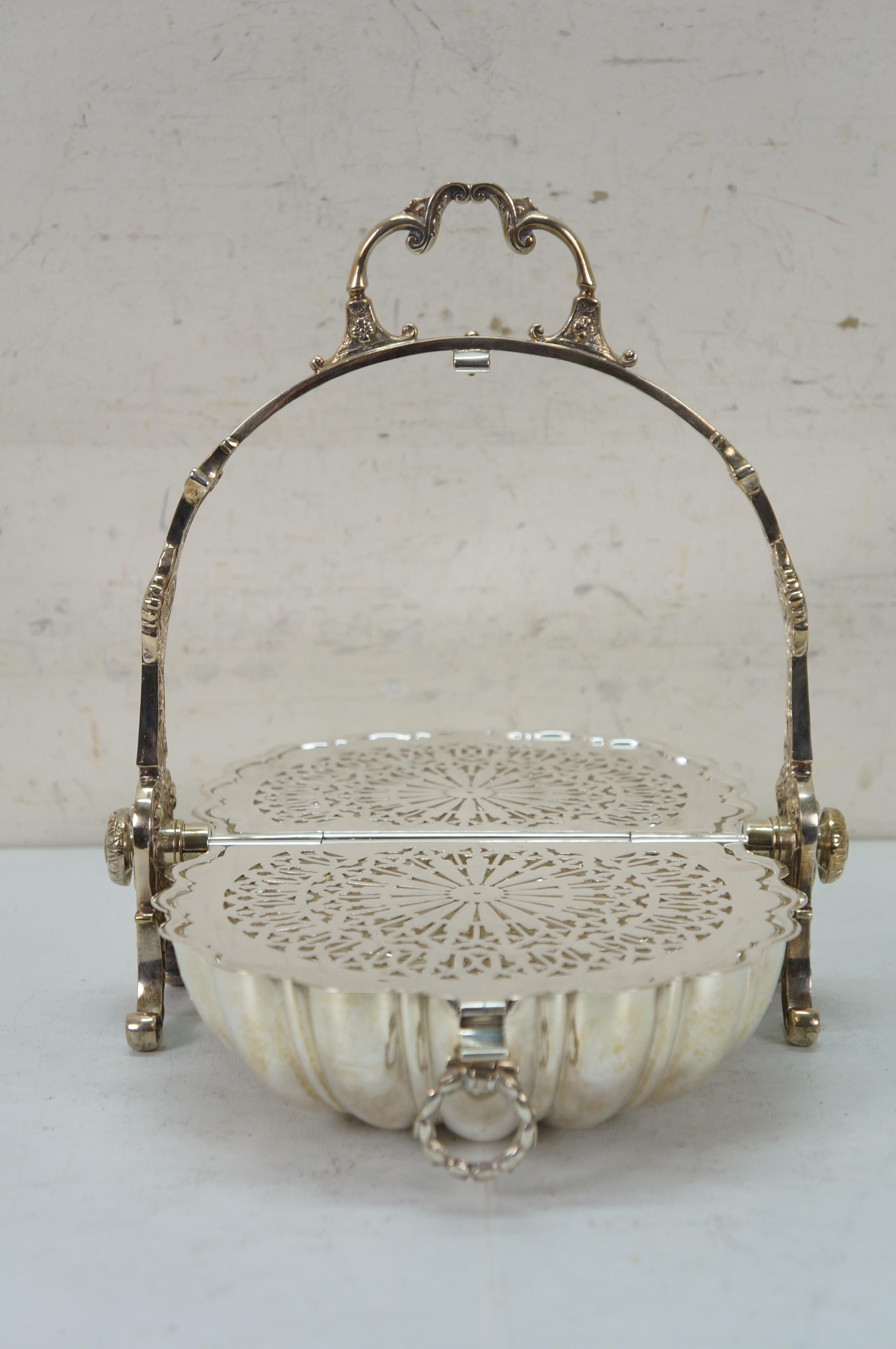 Antique English Silverplate Scalloped Clam Shell Biscuit Box Bun Warmer 11