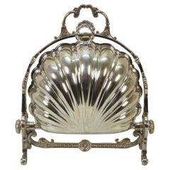 Antique English Silverplate Scalloped Clam Shell Biscuit Box Bun Warmer 11"