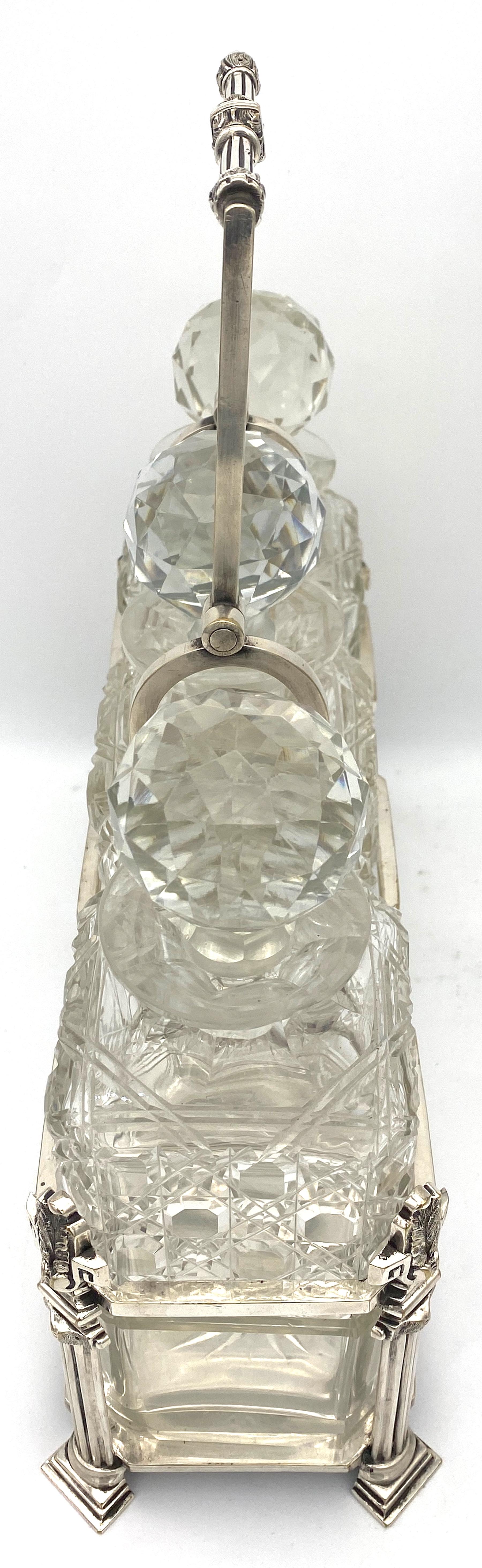 Antique English Silverplated Neoclassical Three Cut Glass Decanter/ Tauntless   In Good Condition For Sale In West Palm Beach, FL