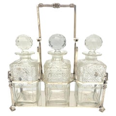Antique English Silverplated Neoclassical Three Cut Glass Decanter/ Tauntless  