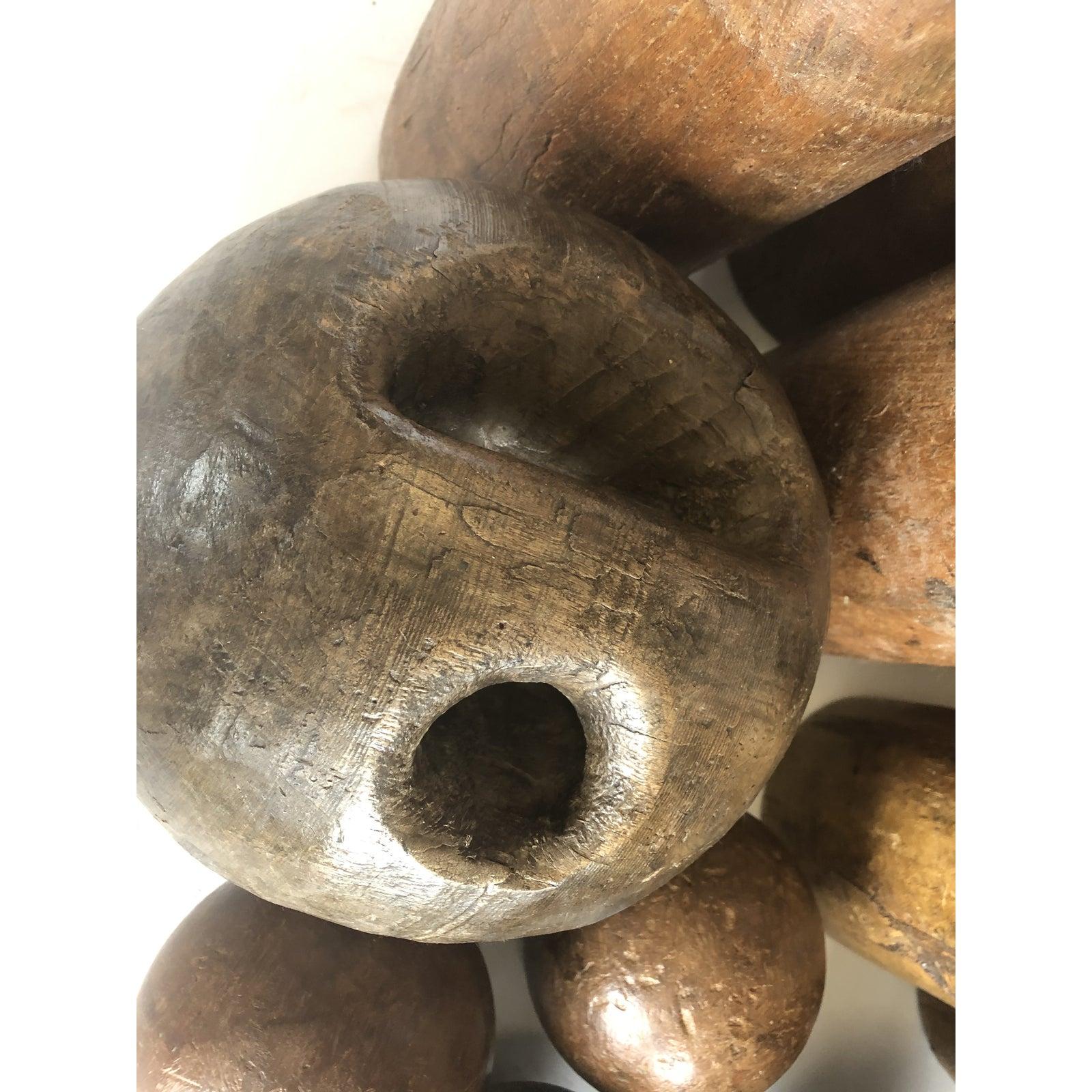 Folk Art Antique English Skittles/Lawn Bowling Wood Game Set
