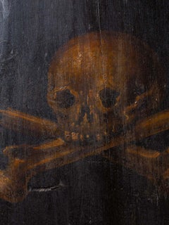 Antique English Skull and Crossbones Painted Wooden Plaque, circa 1860