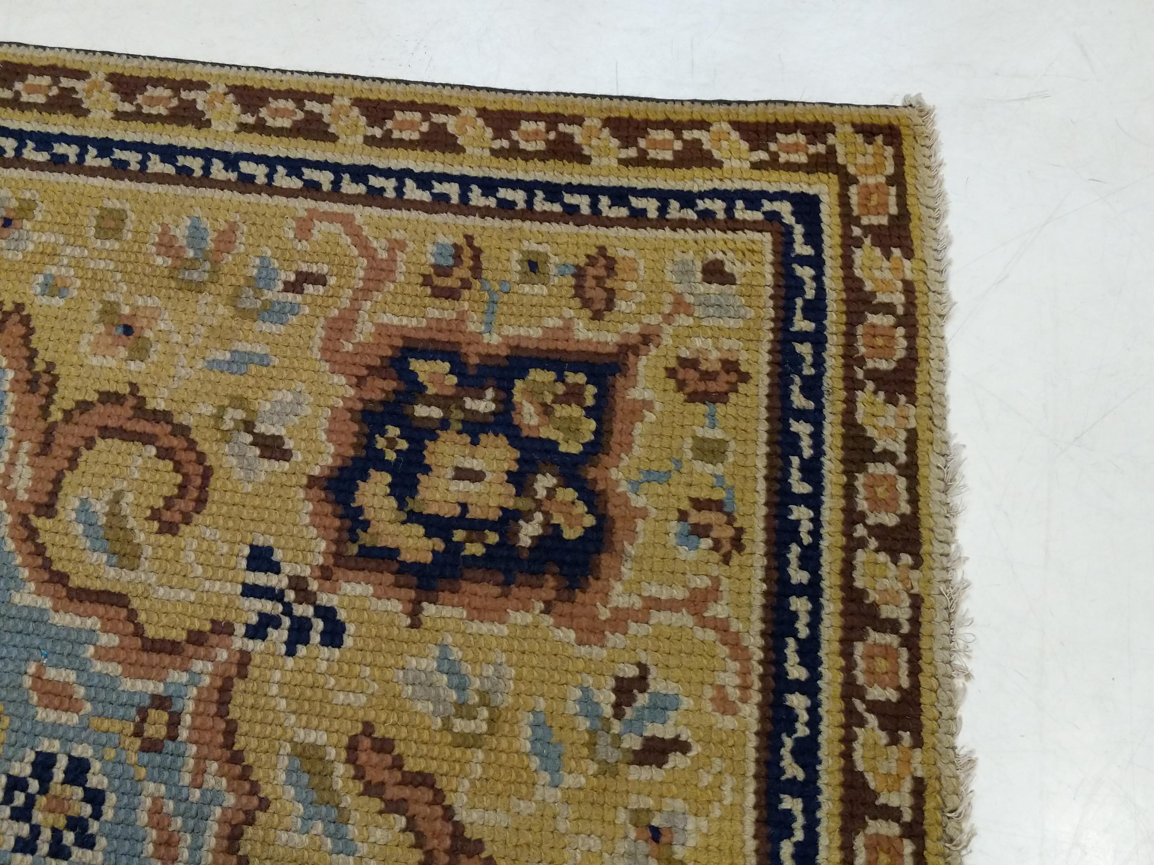 Alfombra Orientalista Inglesa Antigua Azul Cielo Lana en venta