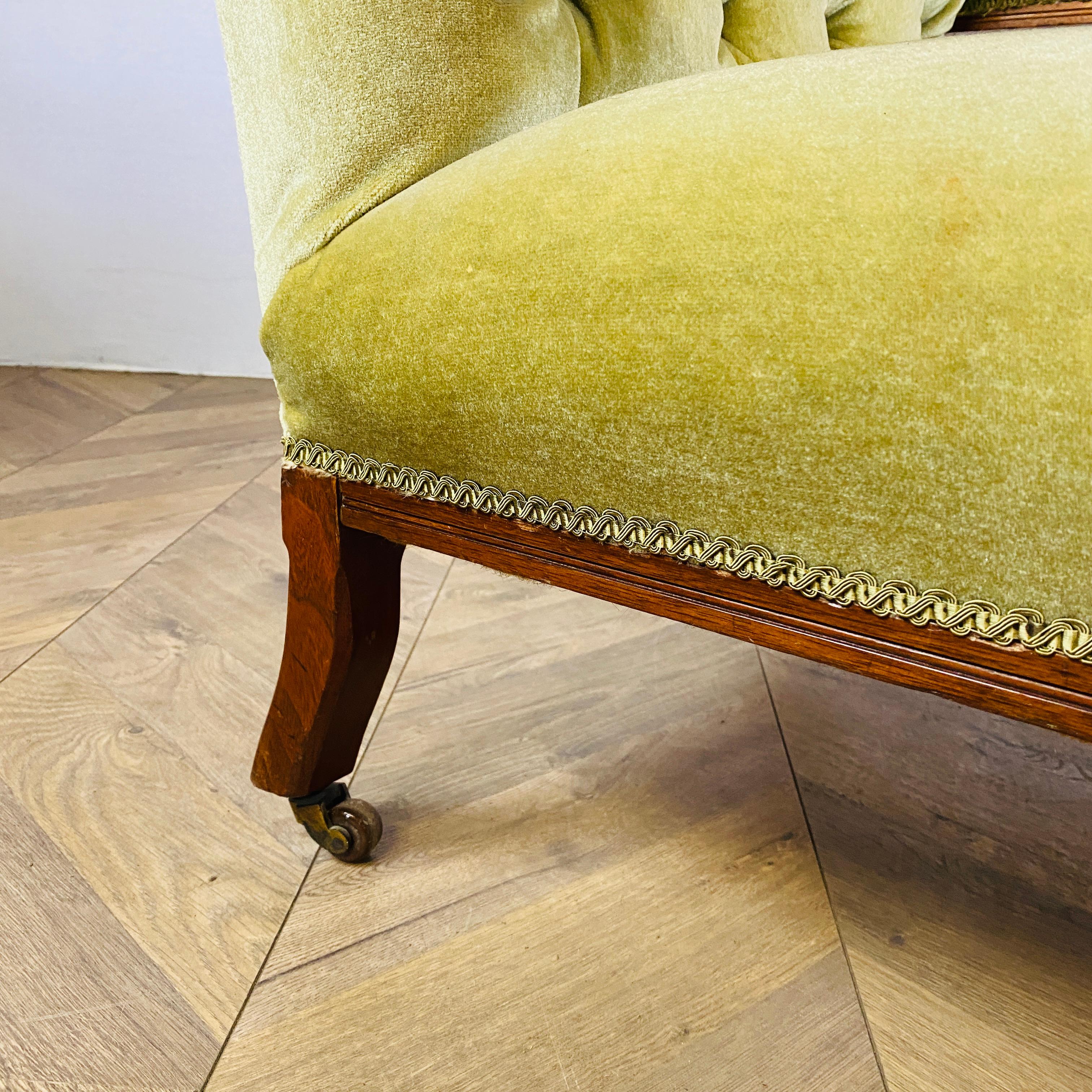 Antique English Small Button-Back Open Armchair on Brass Castors, 1890s 8