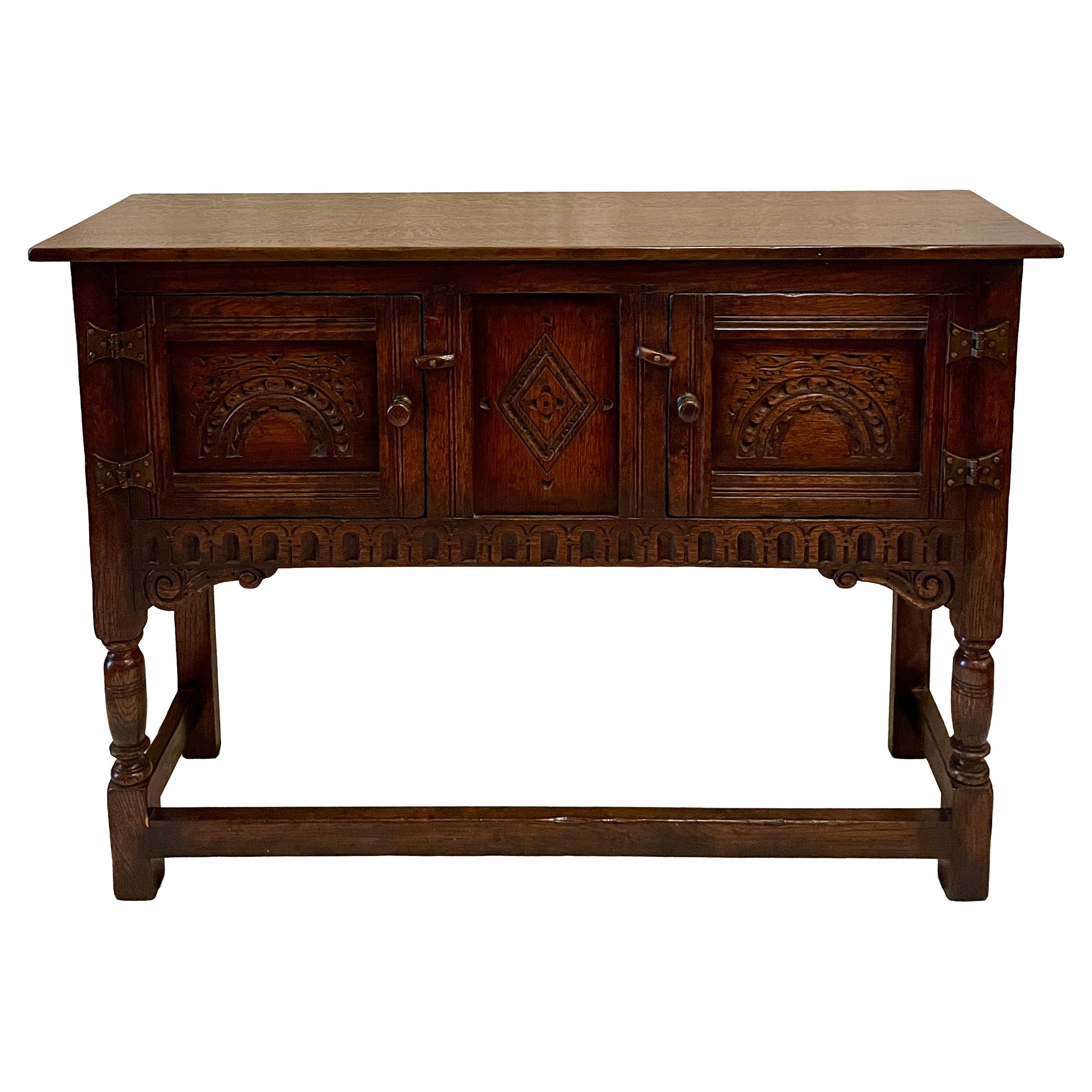 Antique English Small Oak "Jacobean" Cabinet, Circa 1880's.
