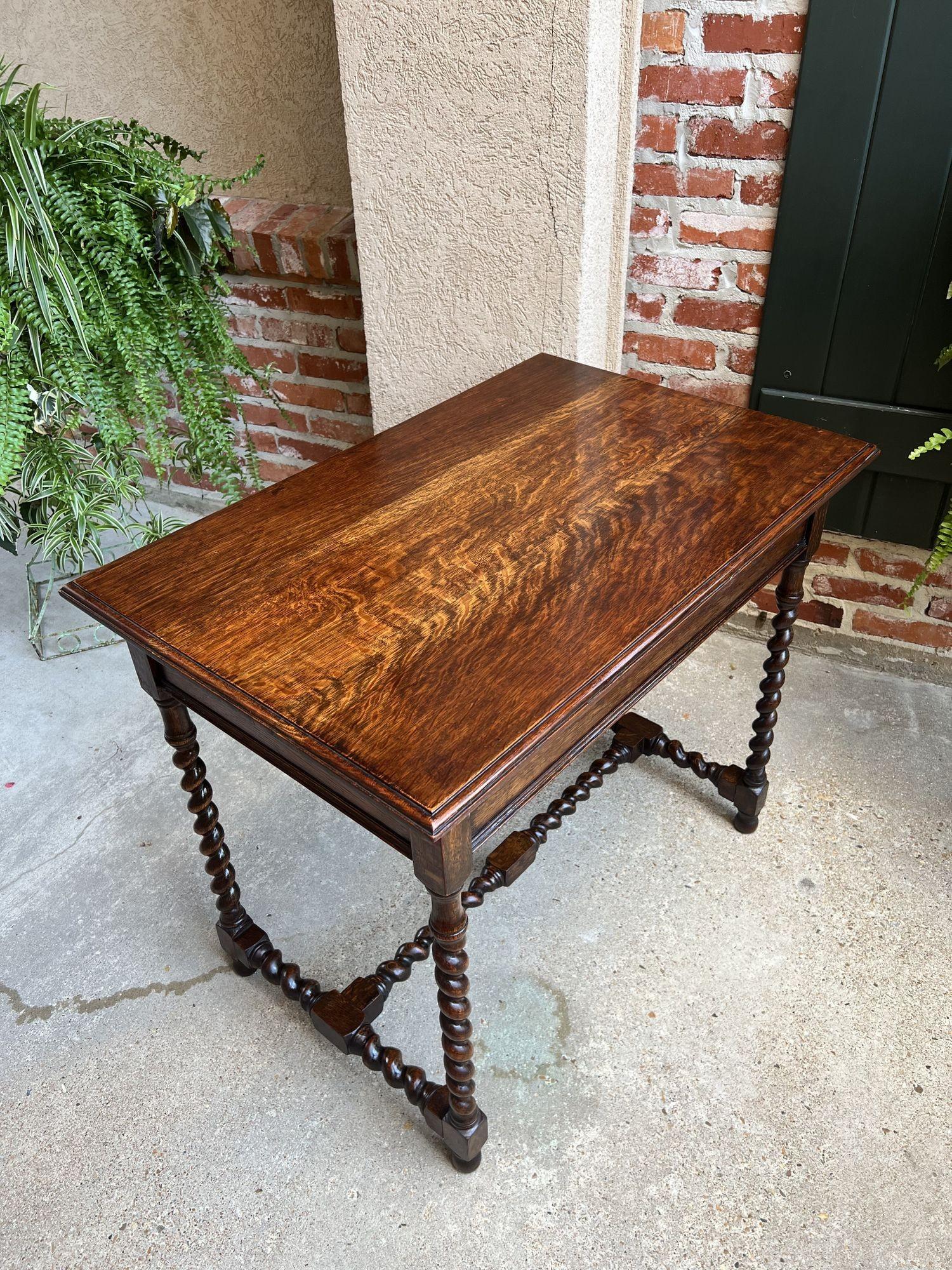 Antique English Sofa Console Table Barley Twist Tiger Oak Jacobean Side Table 9