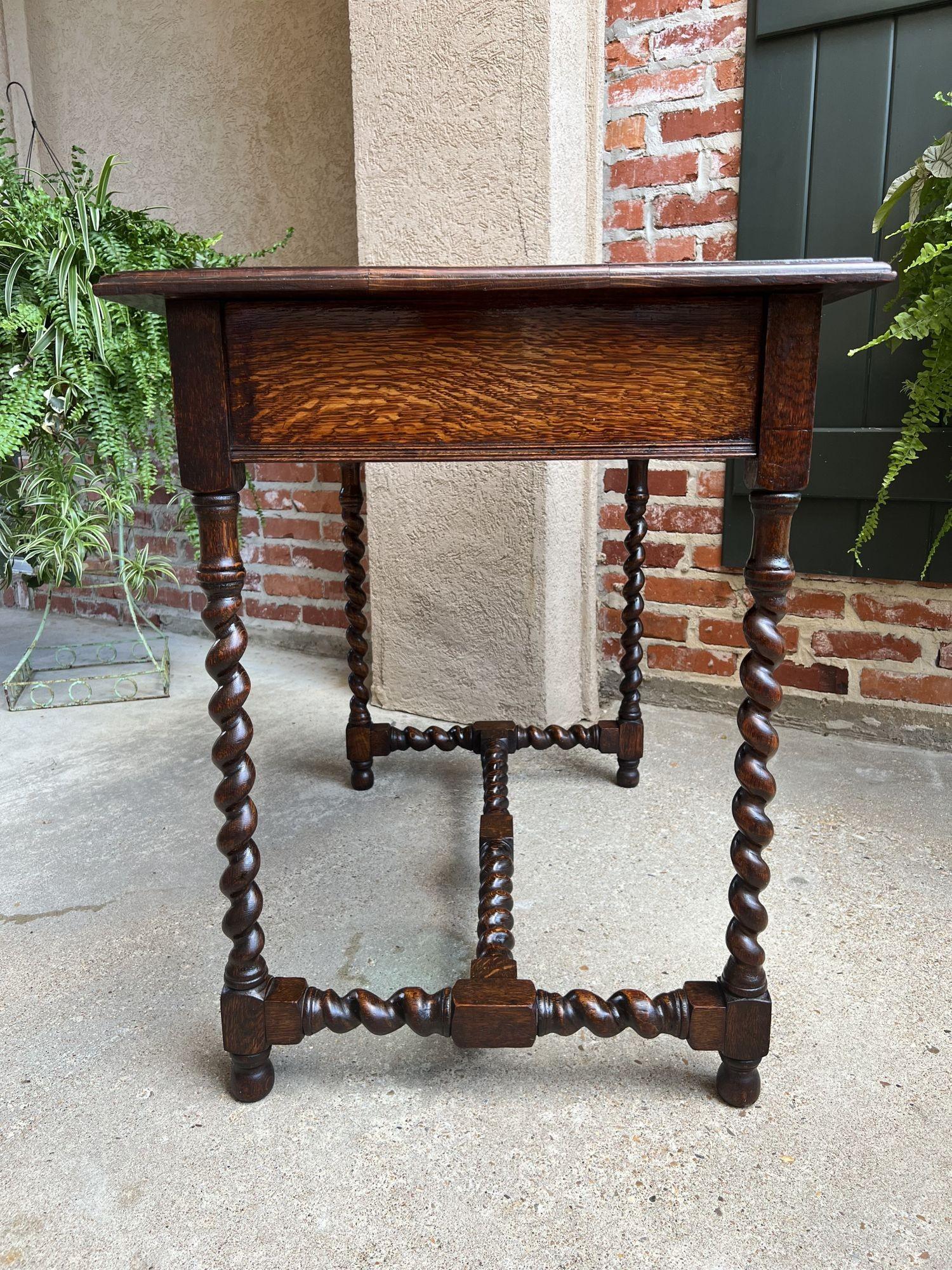 British Antique English Sofa Console Table Barley Twist Tiger Oak Jacobean Side Table