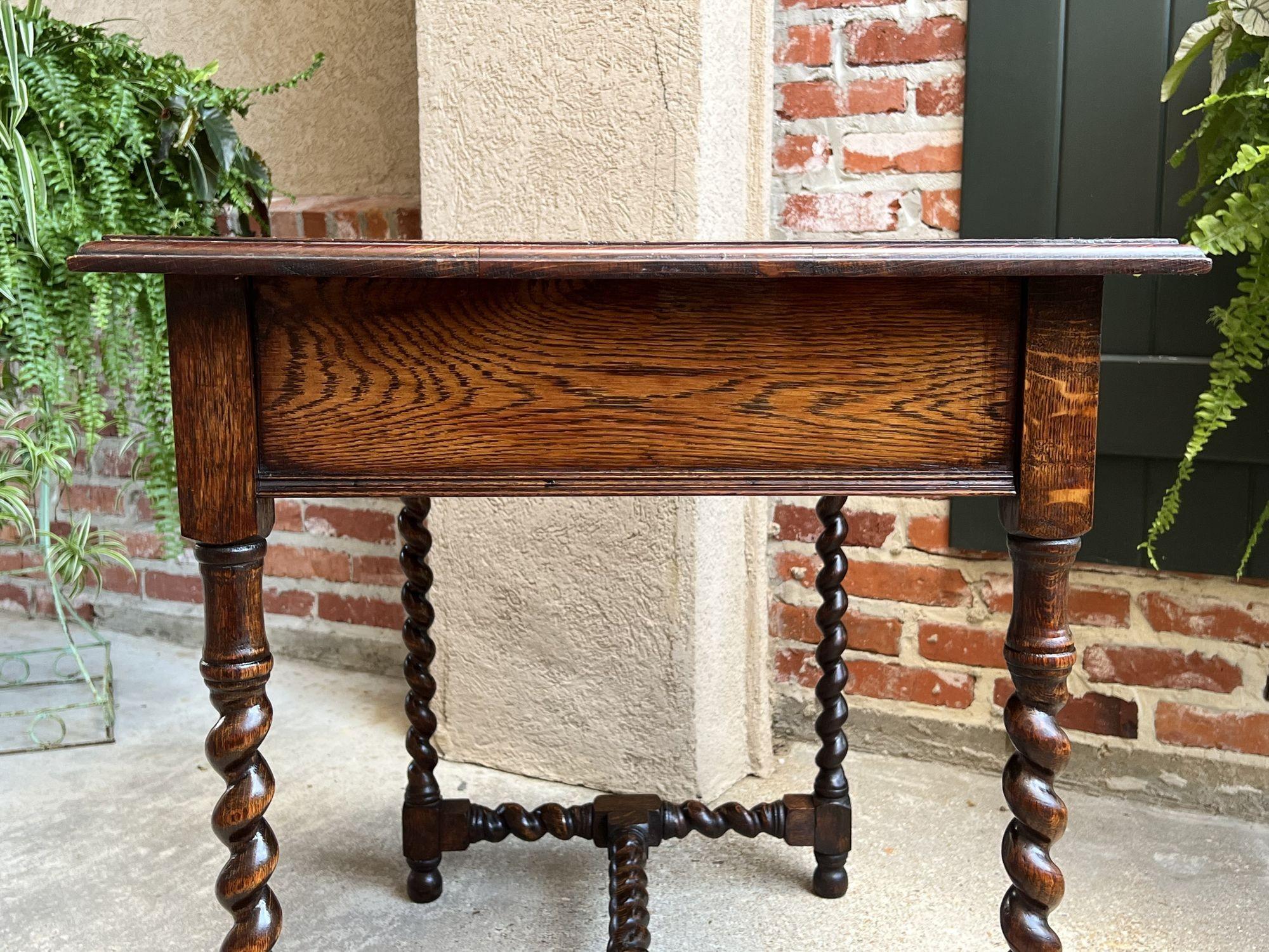 Turned Antique English Sofa Console Table Barley Twist Tiger Oak Jacobean Side Table