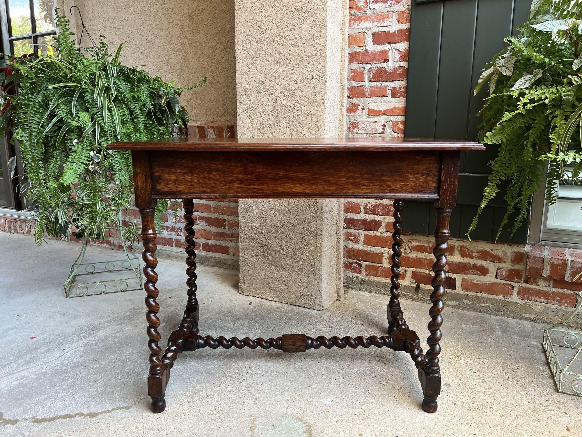 Antique English Sofa Console Table Barley Twist Tiger Oak Jacobean Side Table 3