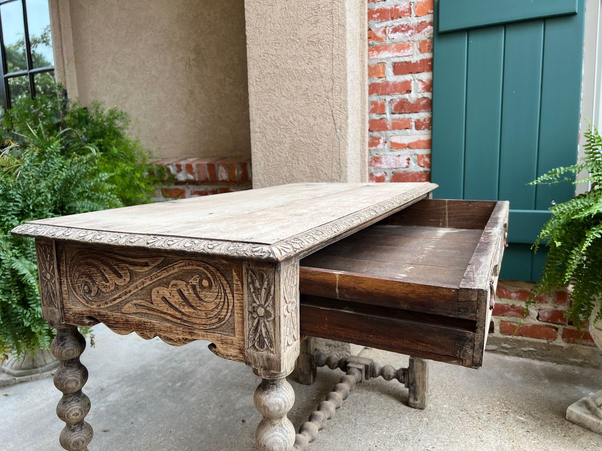 Antique English Sofa Console Table Bleached Jacobean Carved Oak Foyer Table For Sale 6