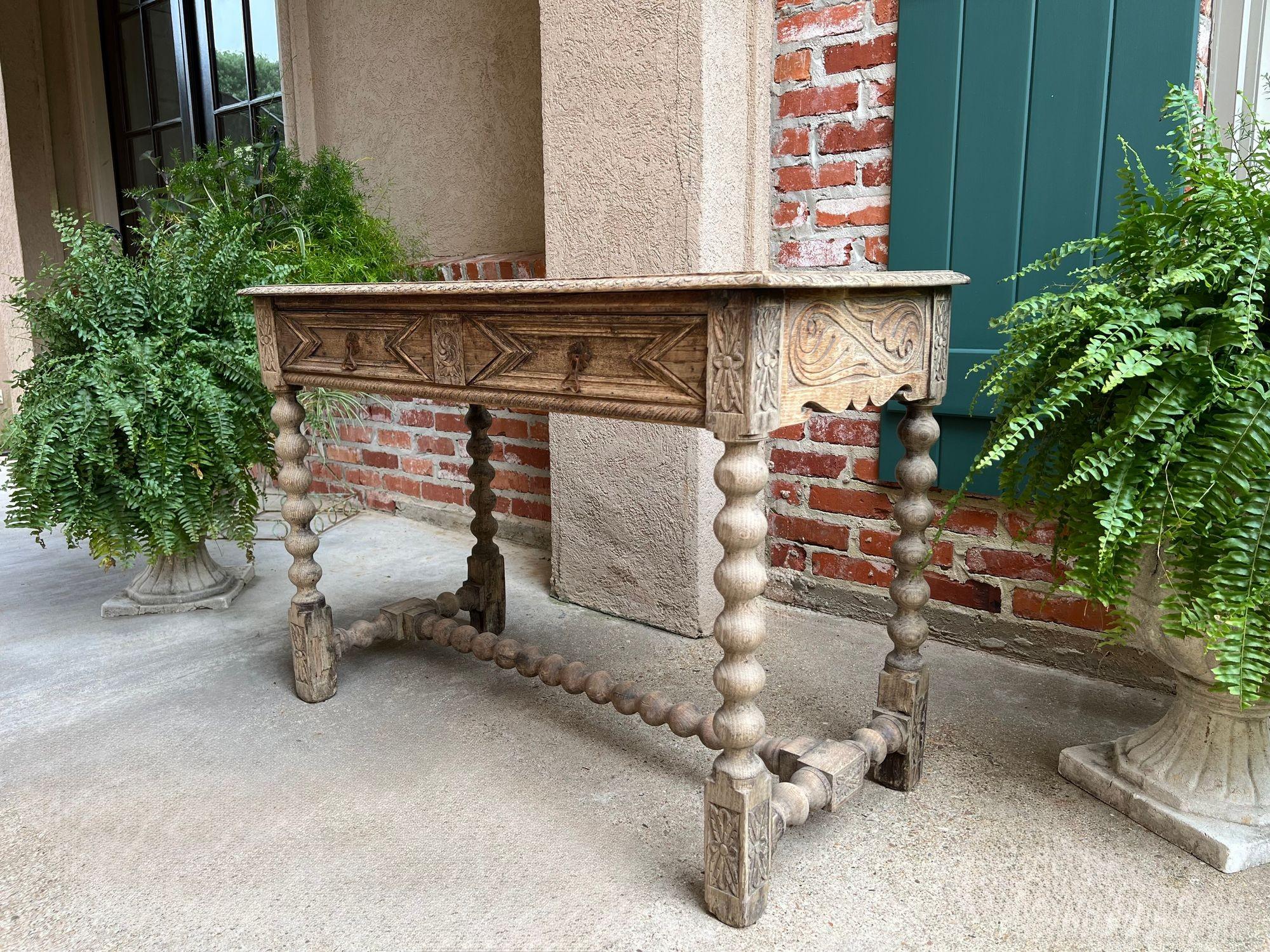 Antique English Sofa Console Table Bleached Jacobean Carved Oak Foyer Table For Sale 9