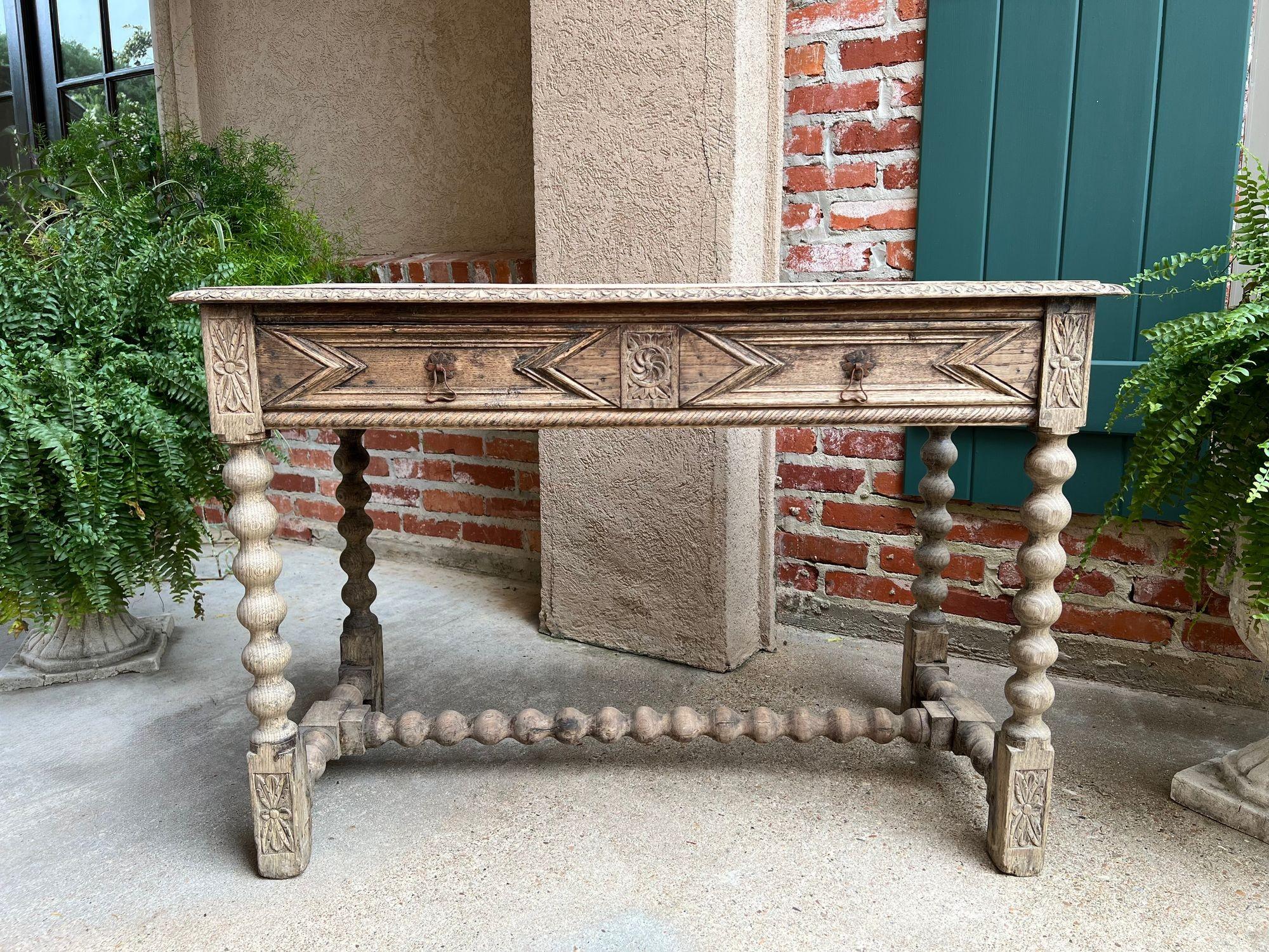 Antique English Sofa Console Table Bleached Jacobean Carved Oak Foyer Table For Sale 10