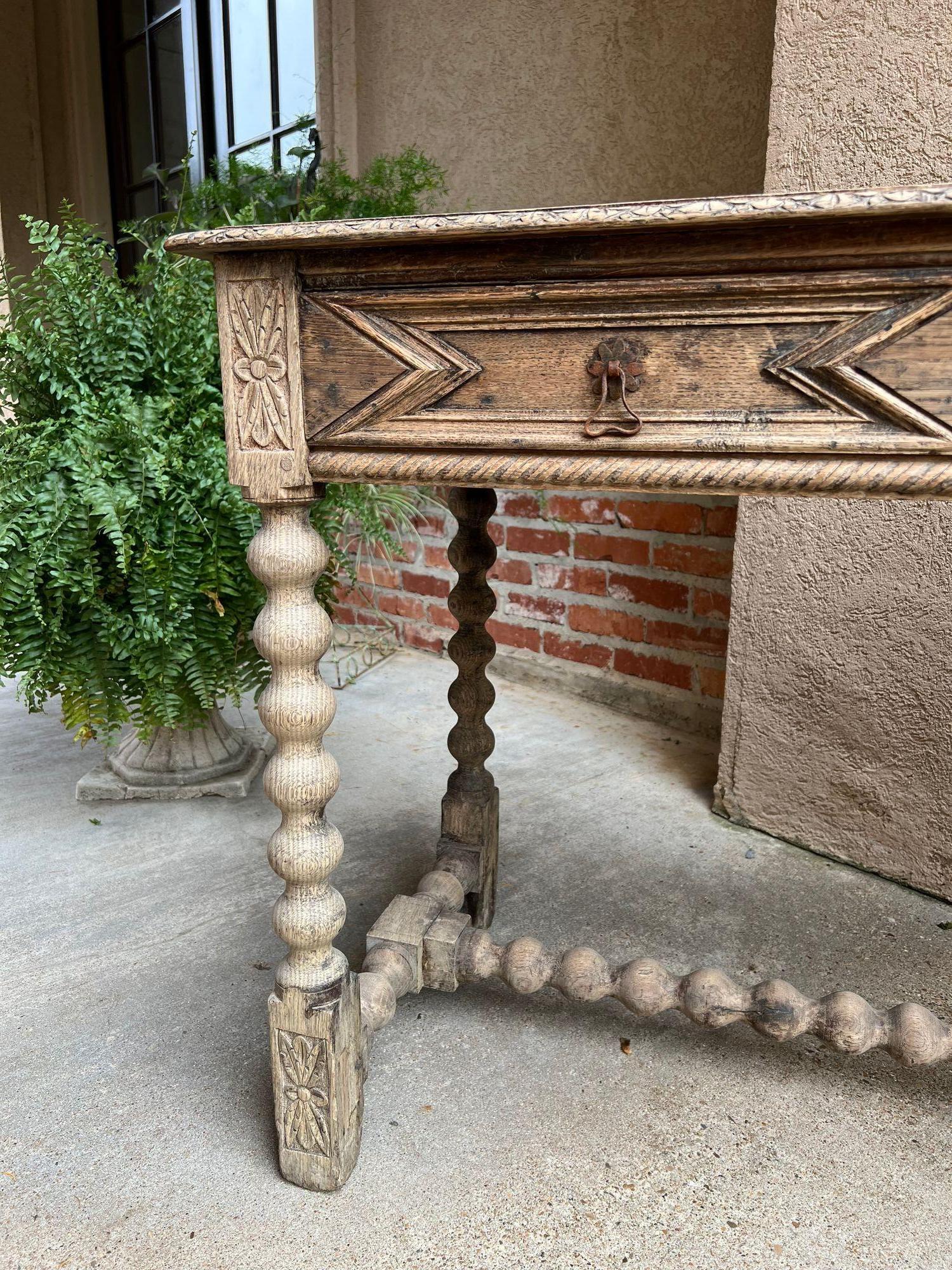 Antique English Sofa Console Table Bleached Jacobean Carved Oak Foyer Table For Sale 11