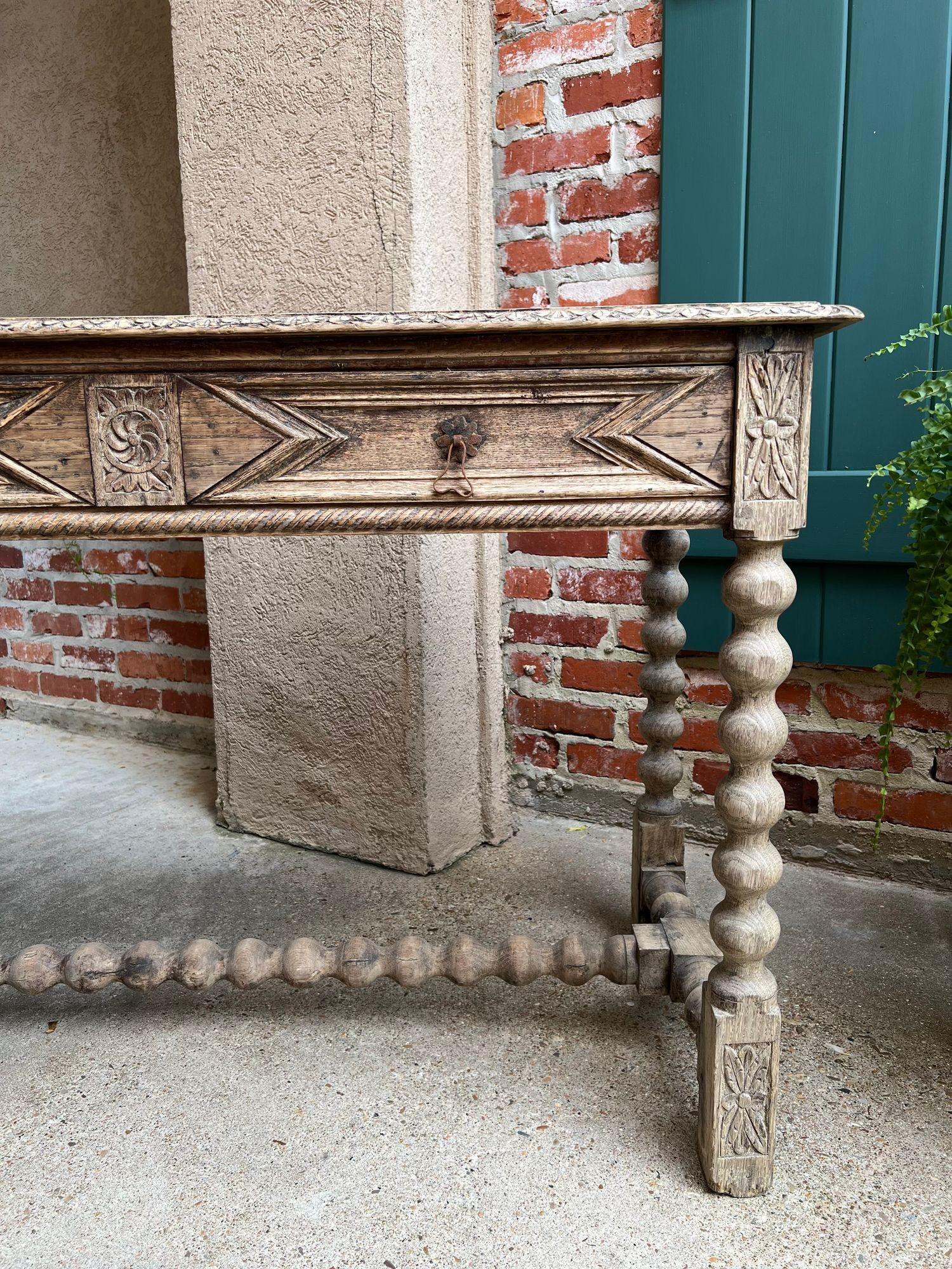 Antique English Sofa Console Table Bleached Jacobean Carved Oak Foyer Table For Sale 12