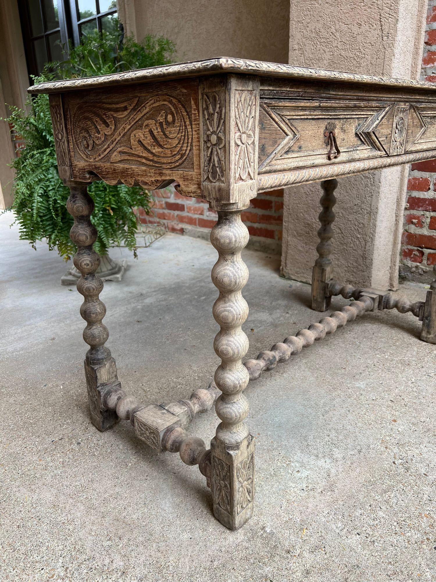 Antique English Sofa Console Table Bleached Jacobean Carved Oak Foyer Table For Sale 13