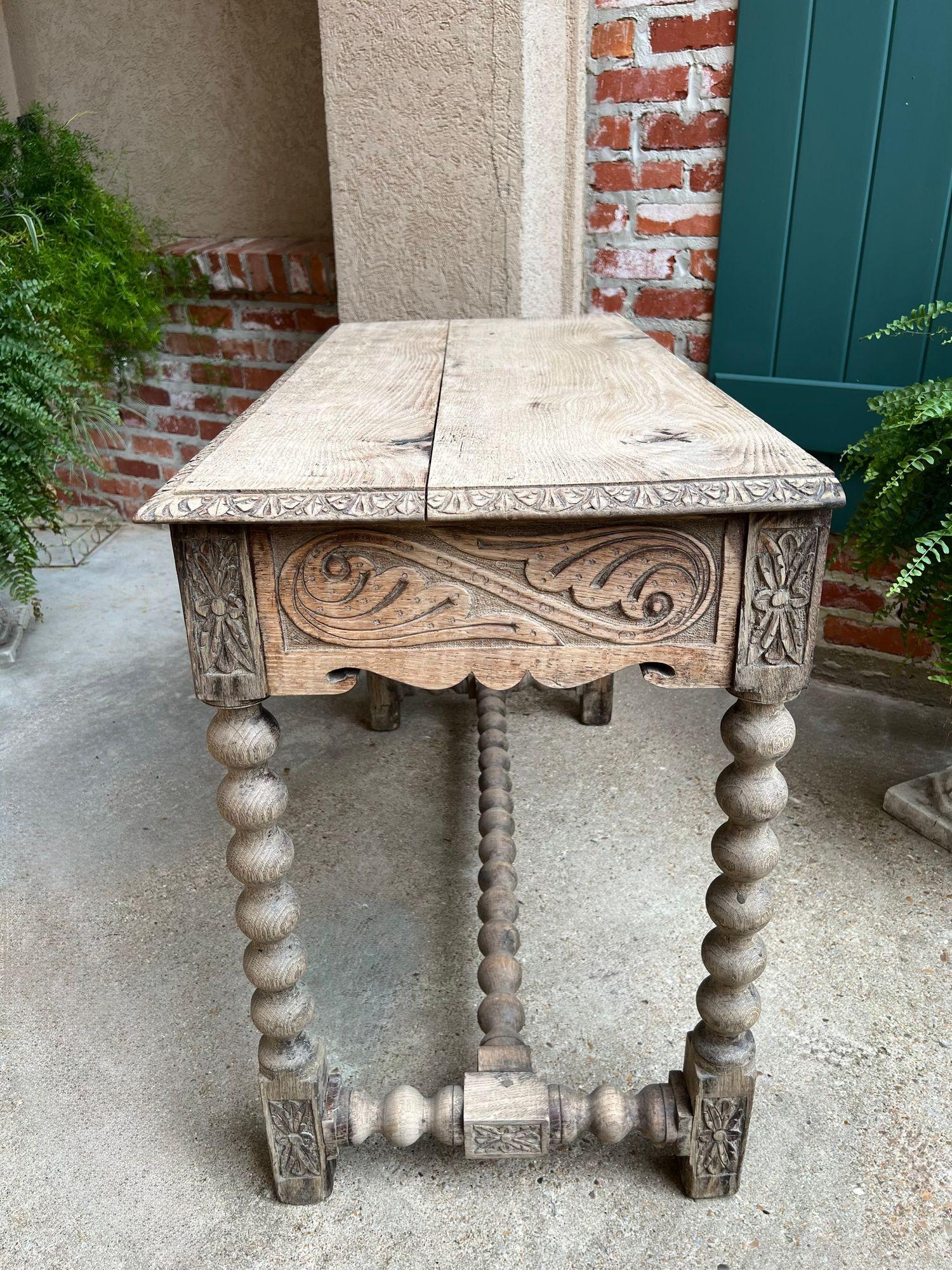 Antique English Sofa Console Table Bleached Jacobean Carved Oak Foyer Table For Sale 15