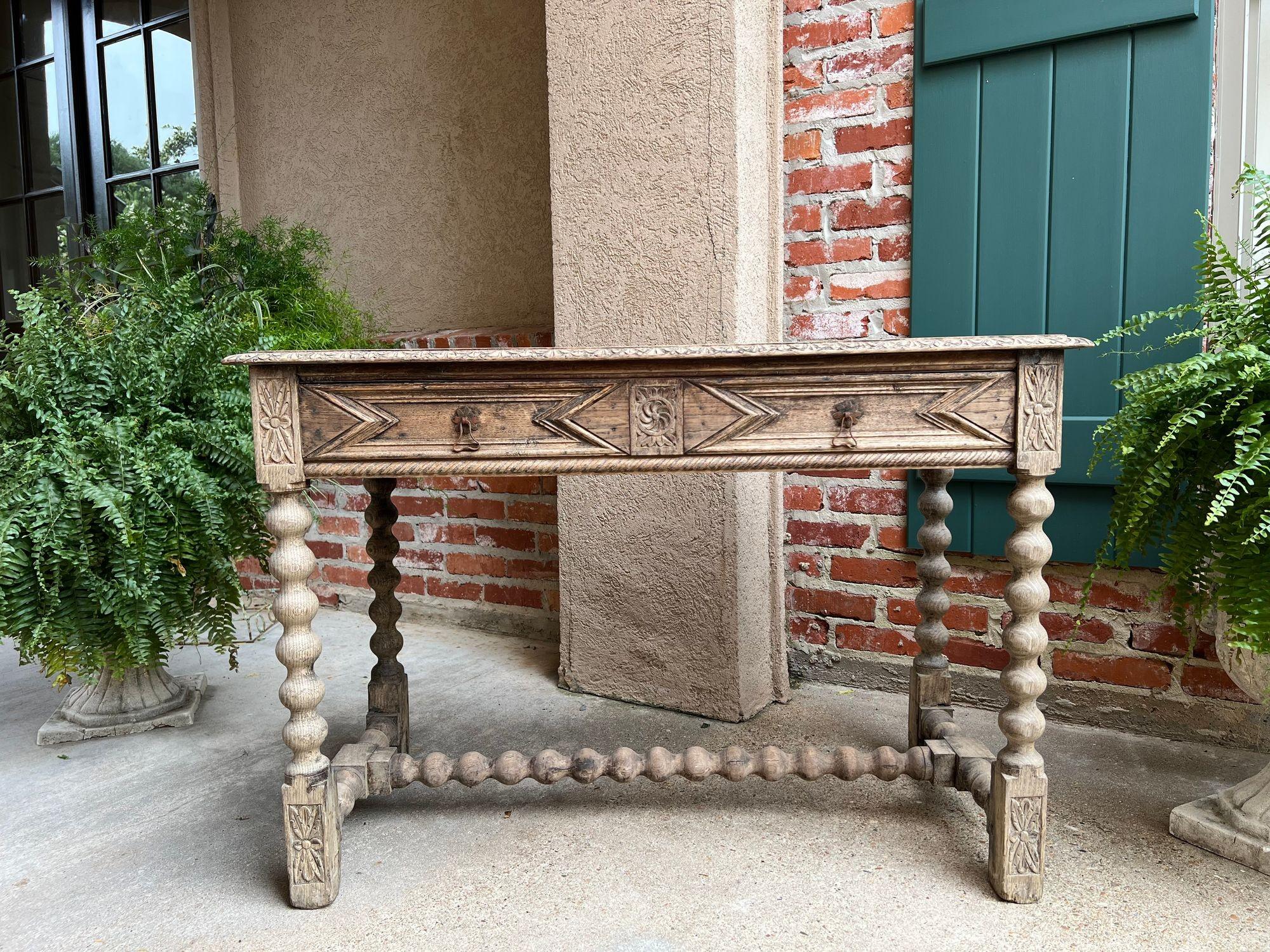 British Antique English Sofa Console Table Bleached Jacobean Carved Oak Foyer Table For Sale