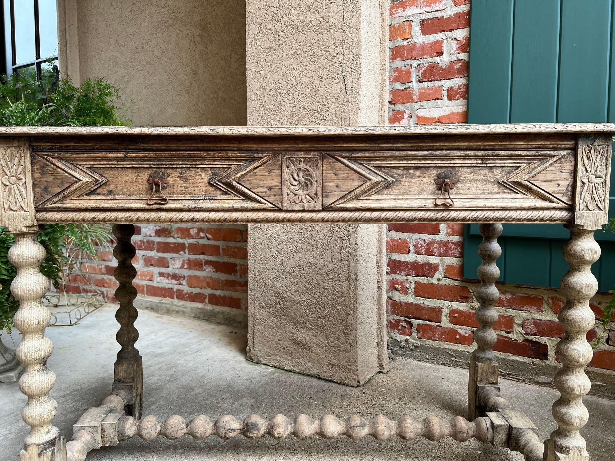 Late 19th Century Antique English Sofa Console Table Bleached Jacobean Carved Oak Foyer Table For Sale