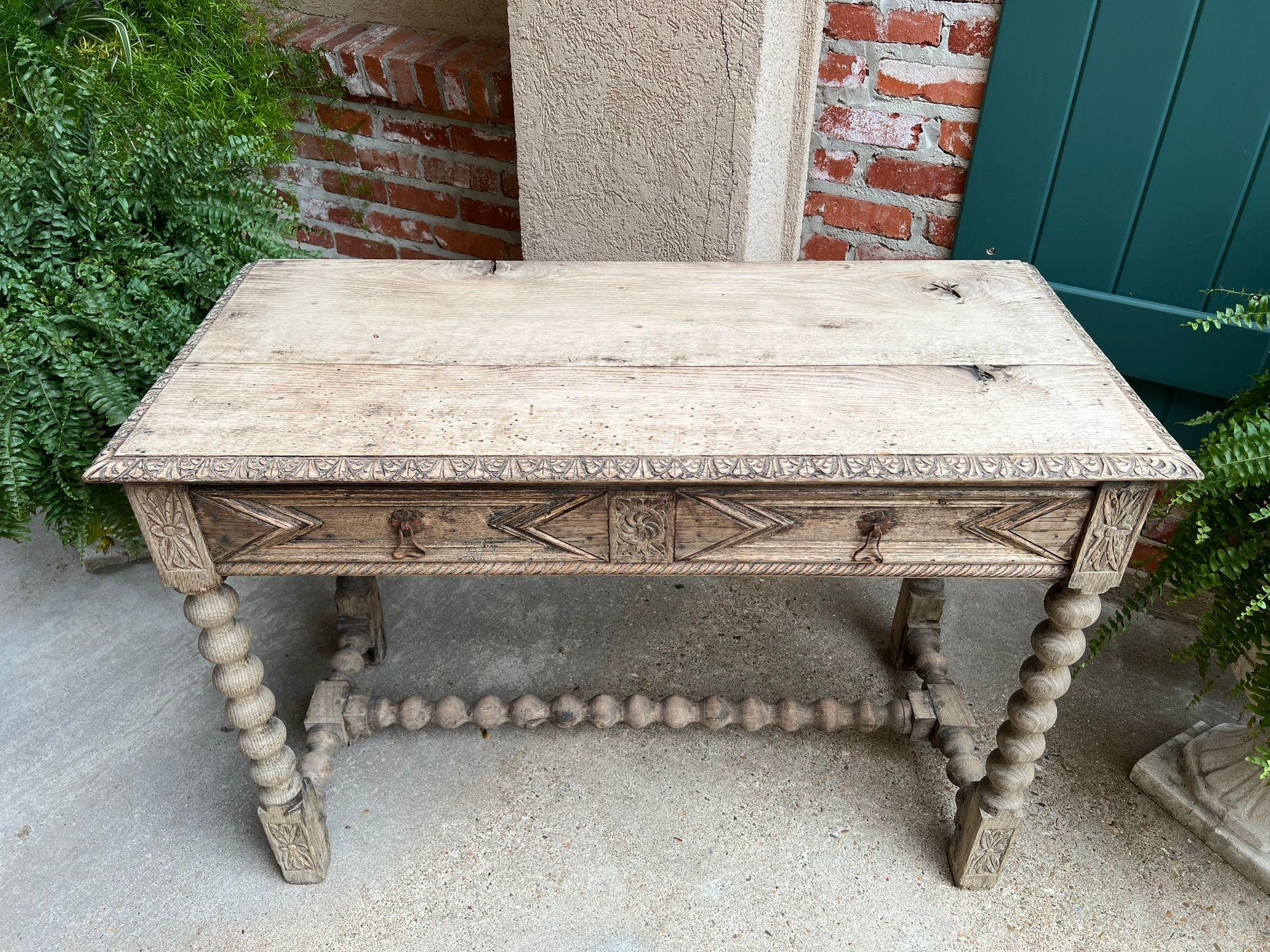 Antique English Sofa Console Table Bleached Jacobean Carved Oak Foyer Table For Sale 1