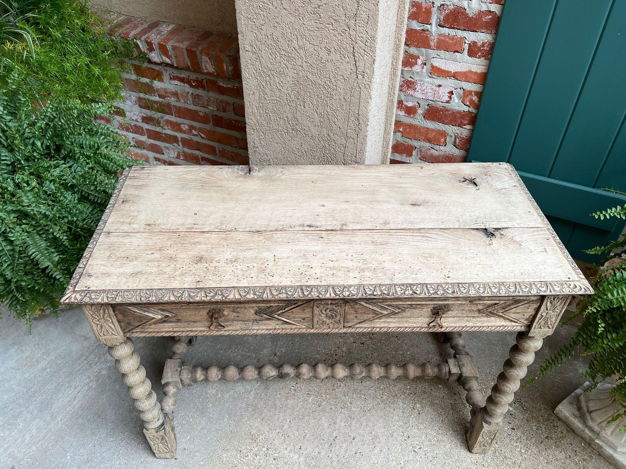 Antique English Sofa Console Table Bleached Jacobean Carved Oak Foyer Table For Sale 2