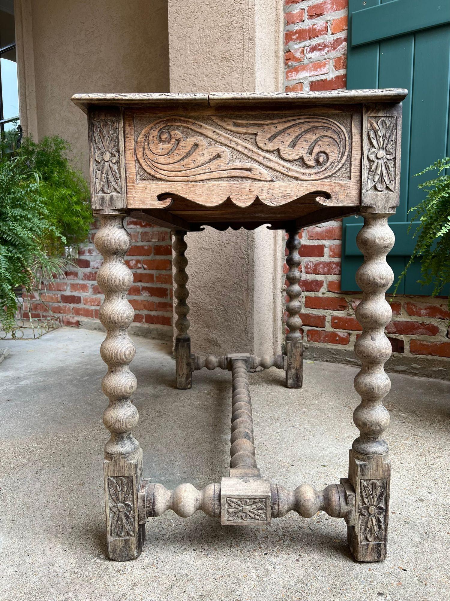Antique English Sofa Console Table Bleached Jacobean Carved Oak Foyer Table For Sale 3