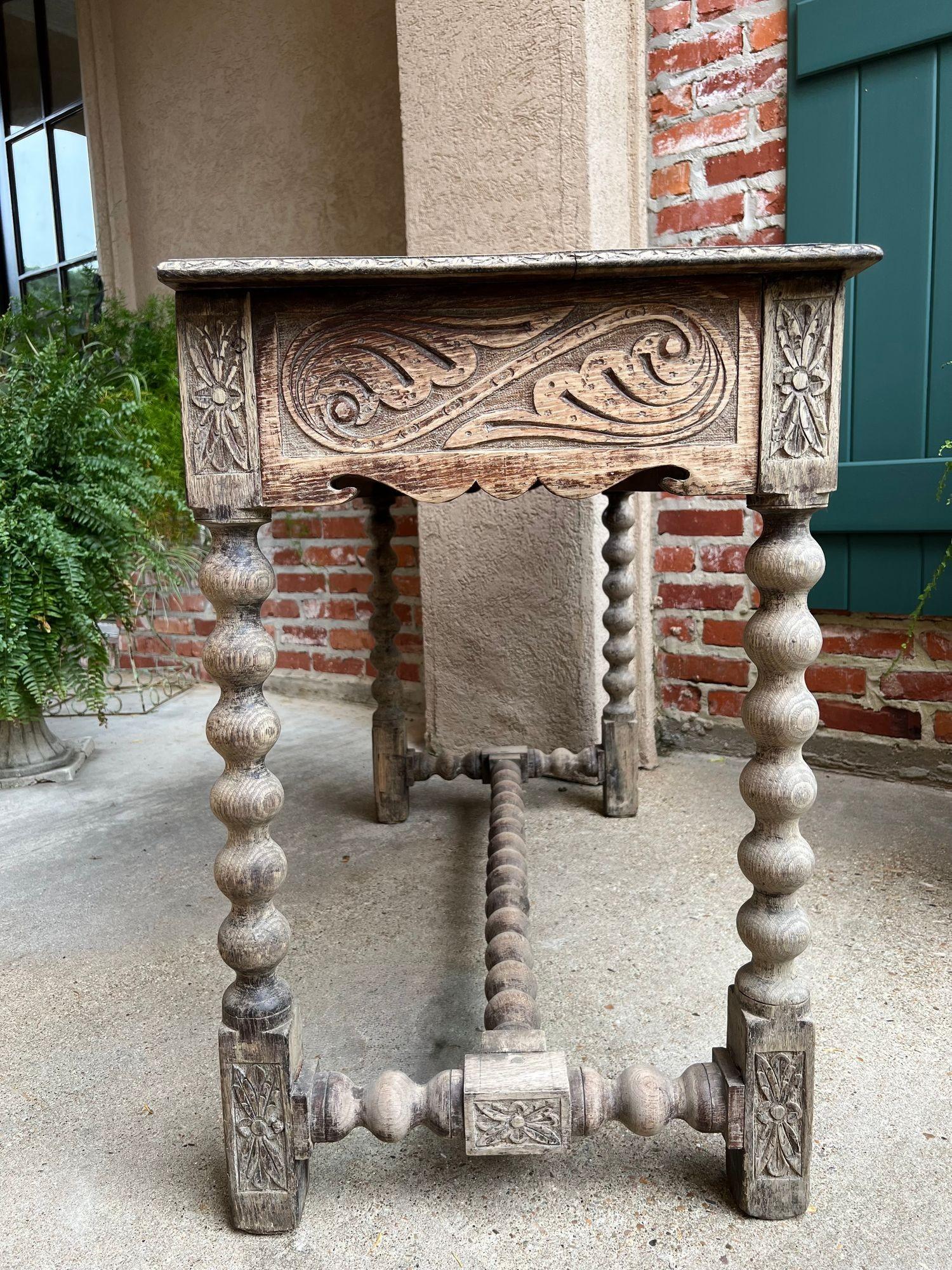 Antique English Sofa Console Table Bleached Jacobean Carved Oak Foyer Table For Sale 4