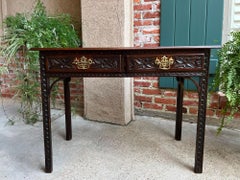 Antique English Sofa Console Table Jacobean Carved Oak Foyer Table c1890