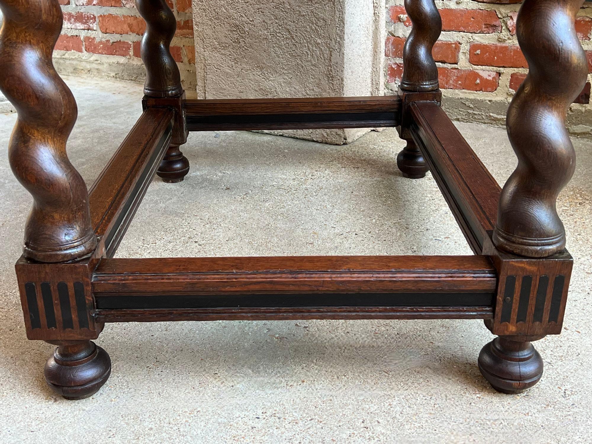 Antique English Sofa Side Table Barley Twist Ebonized Library Desk Carved Oak For Sale 4