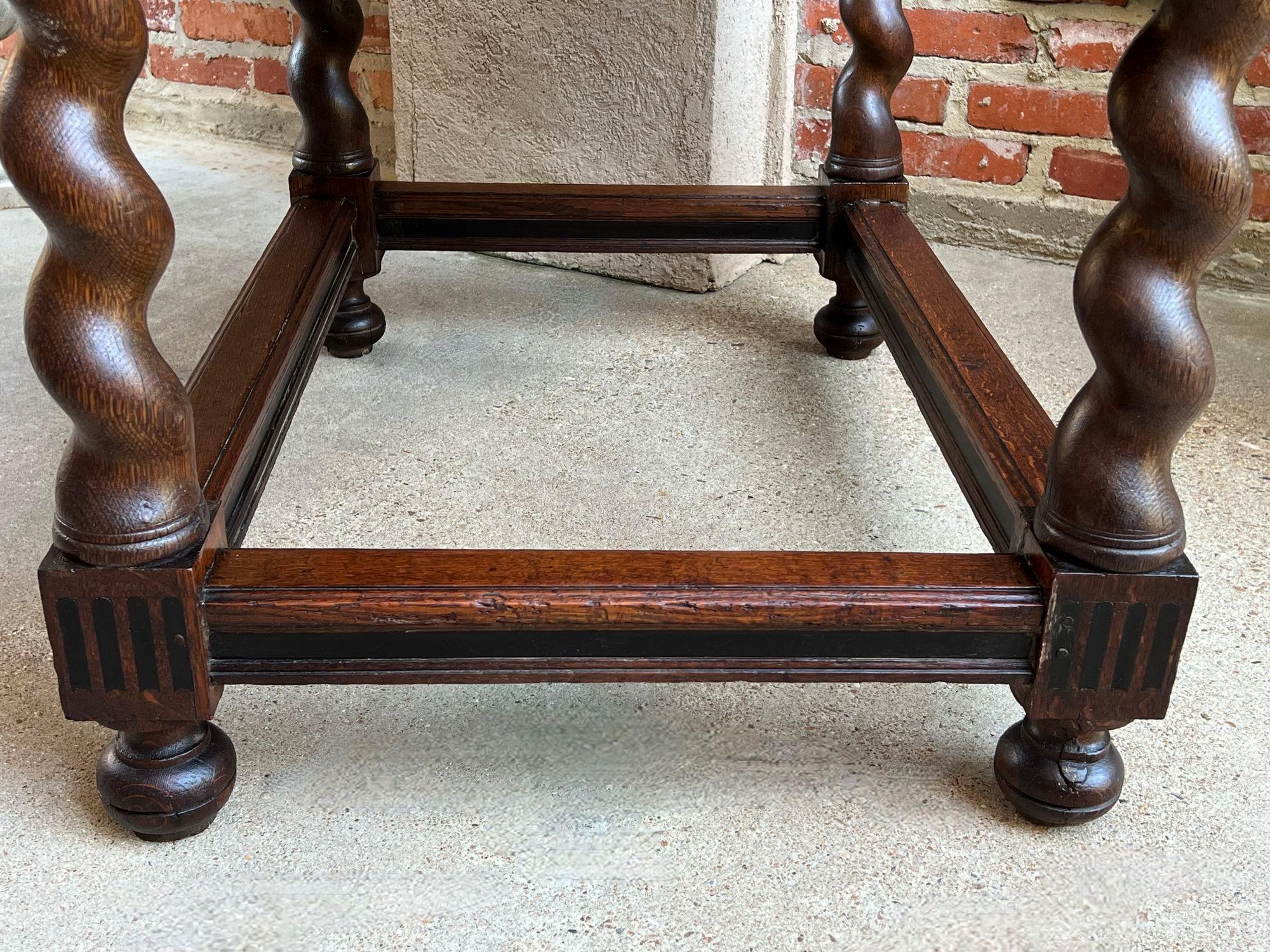 Antique English Sofa Side Table Barley Twist Ebonized Library Desk Carved Oak For Sale 5