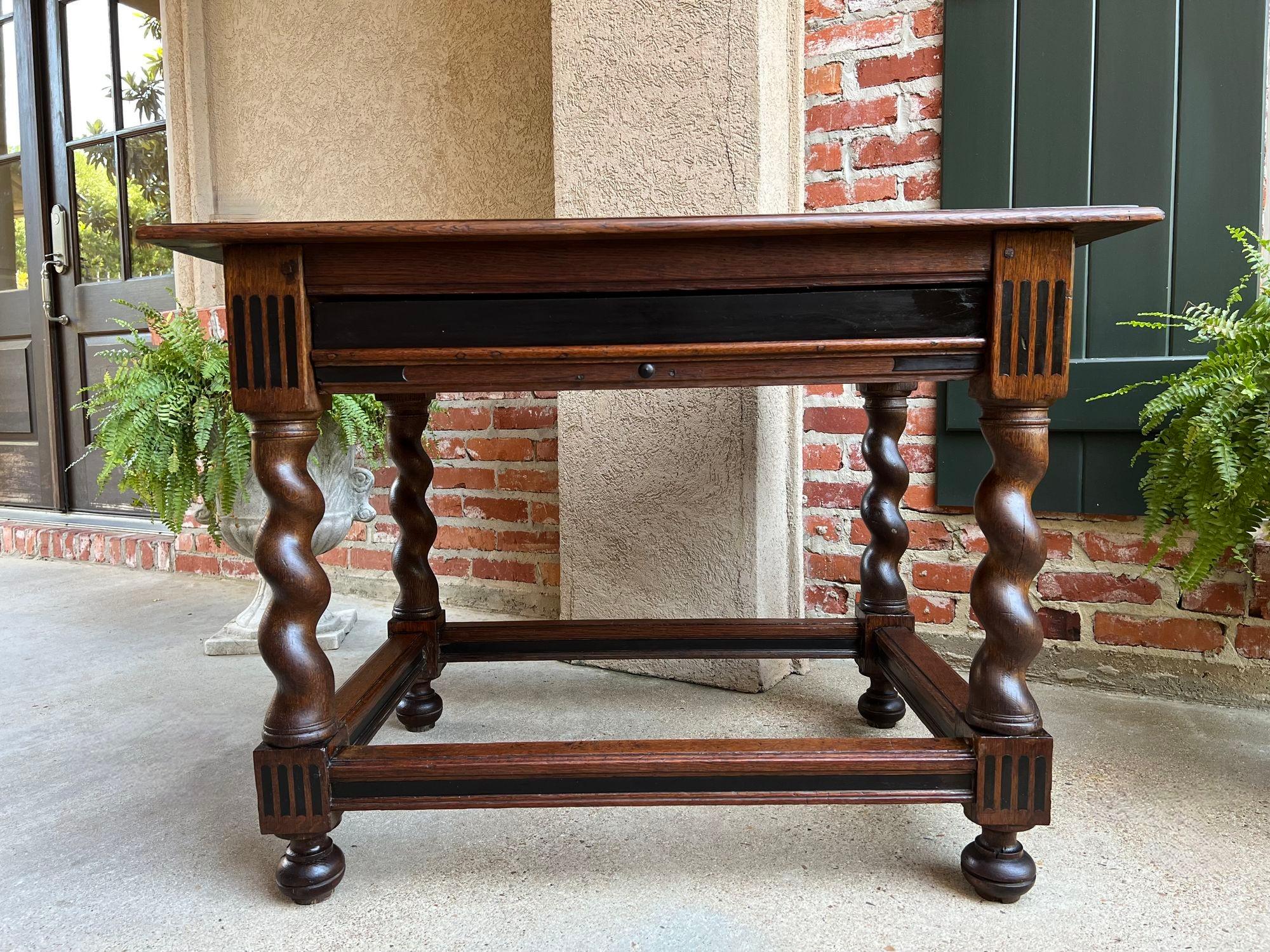 Antique English Sofa Side Table Barley Twist Ebonized Library Desk Carved Oak For Sale 7