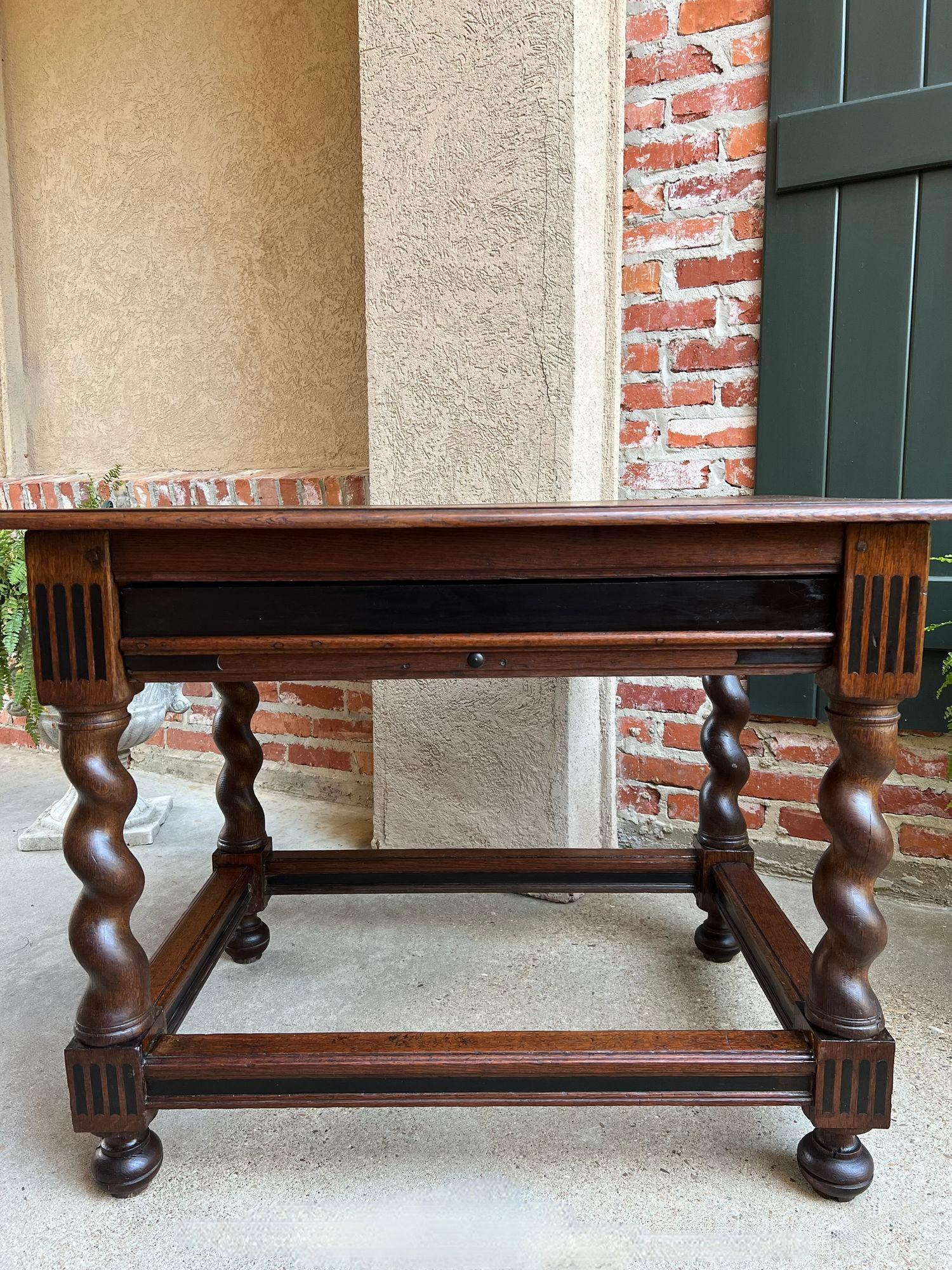 Antique English Sofa Side Table Barley Twist Ebonized Library Desk Carved Oak For Sale 8