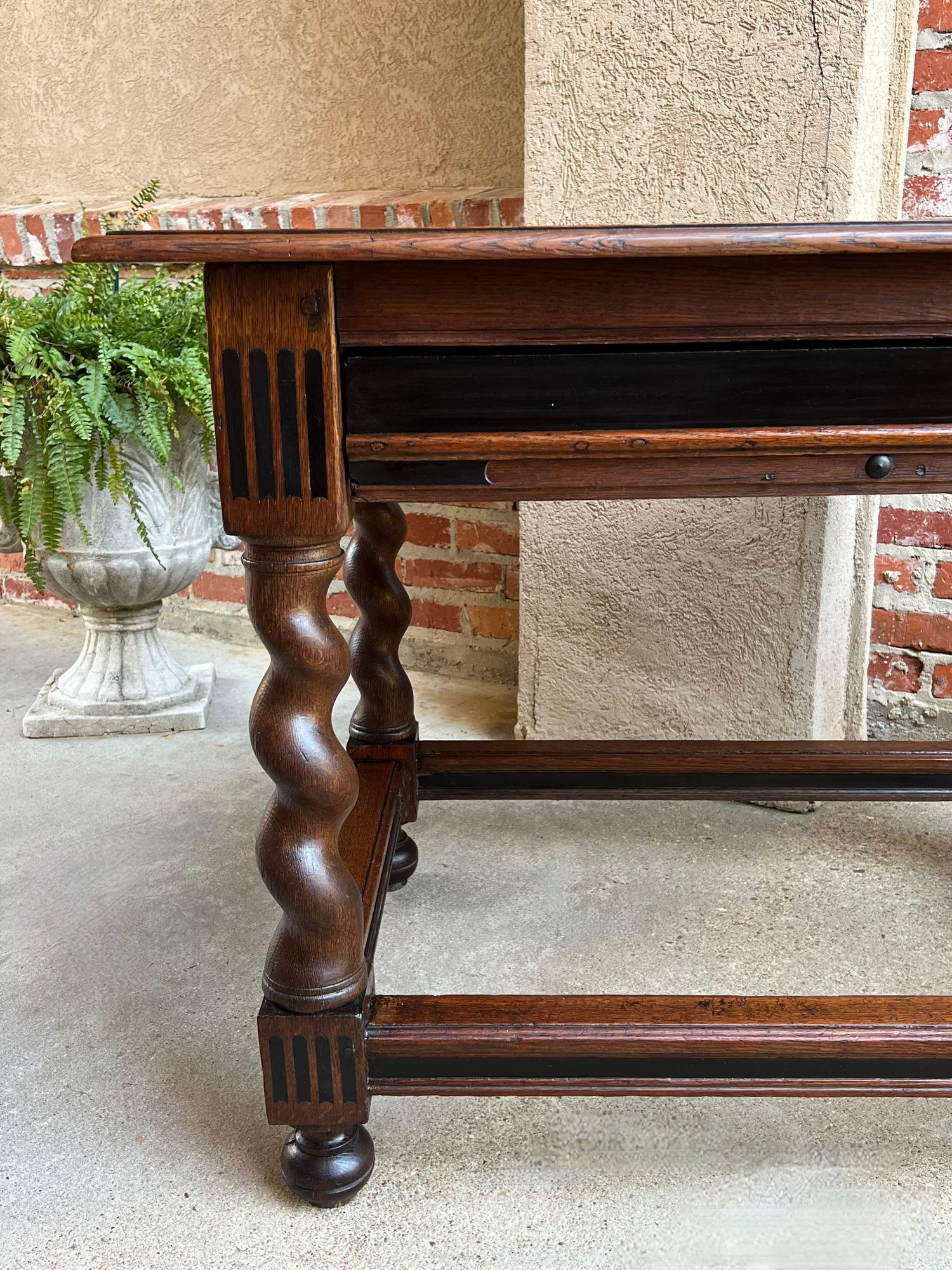 Antique English Sofa Side Table Barley Twist Ebonized Library Desk Carved Oak For Sale 10