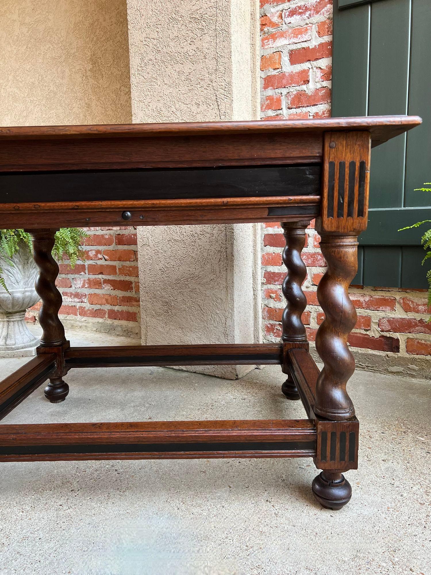 Antique English Sofa Side Table Barley Twist Ebonized Library Desk Carved Oak For Sale 11