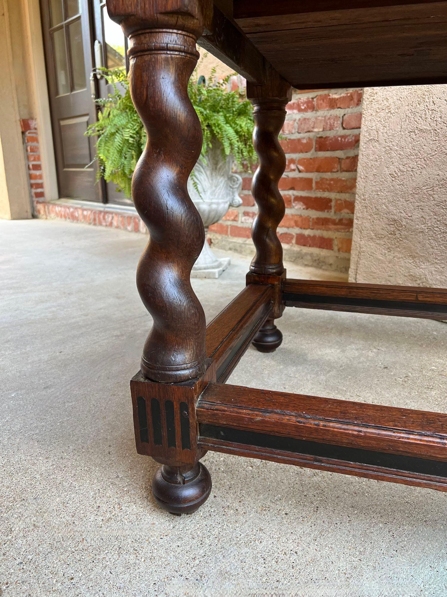 Antique English Sofa Side Table Barley Twist Ebonized Library Desk Carved Oak For Sale 12