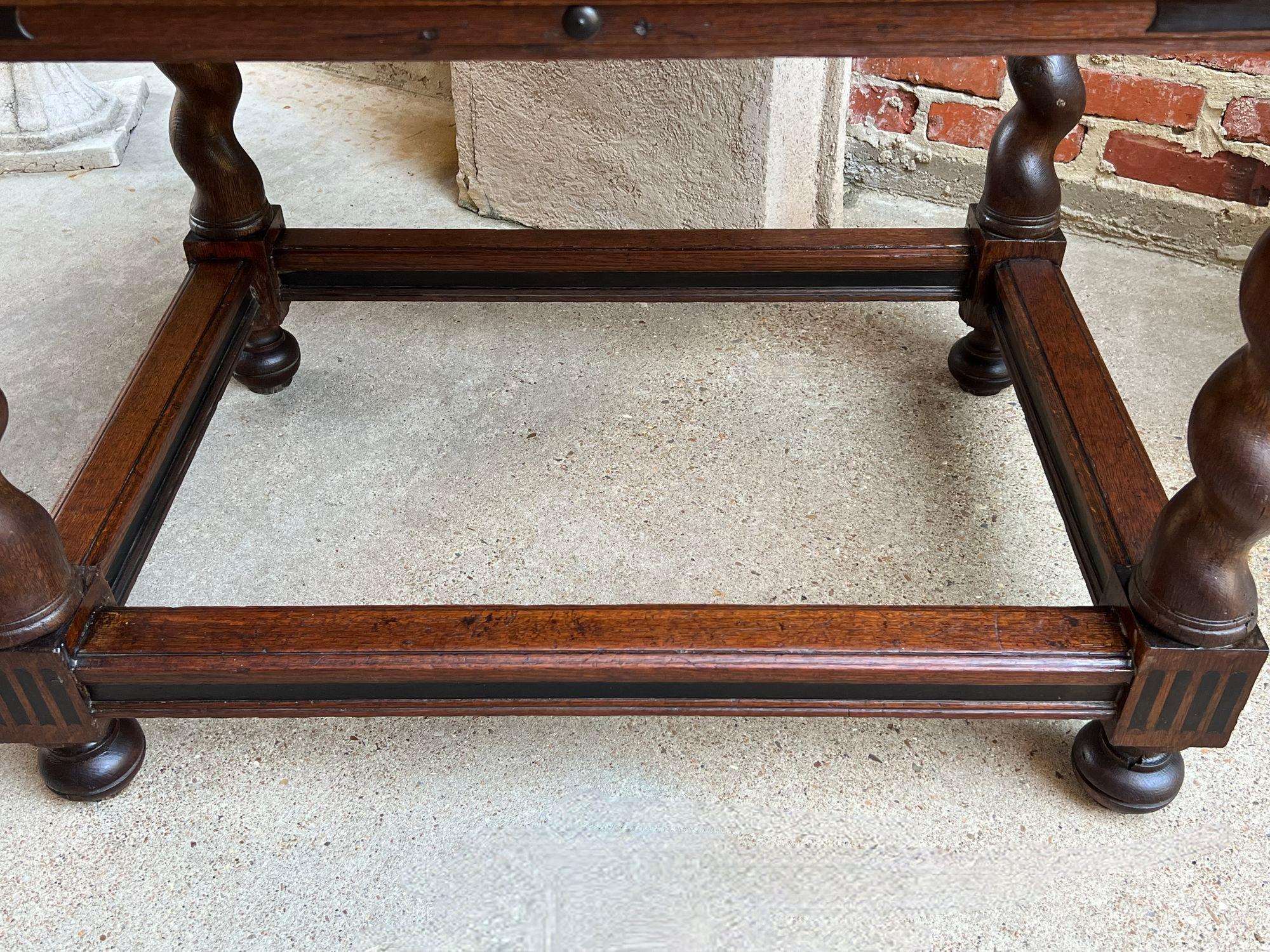Antique English Sofa Side Table Barley Twist Ebonized Library Desk Carved Oak For Sale 13