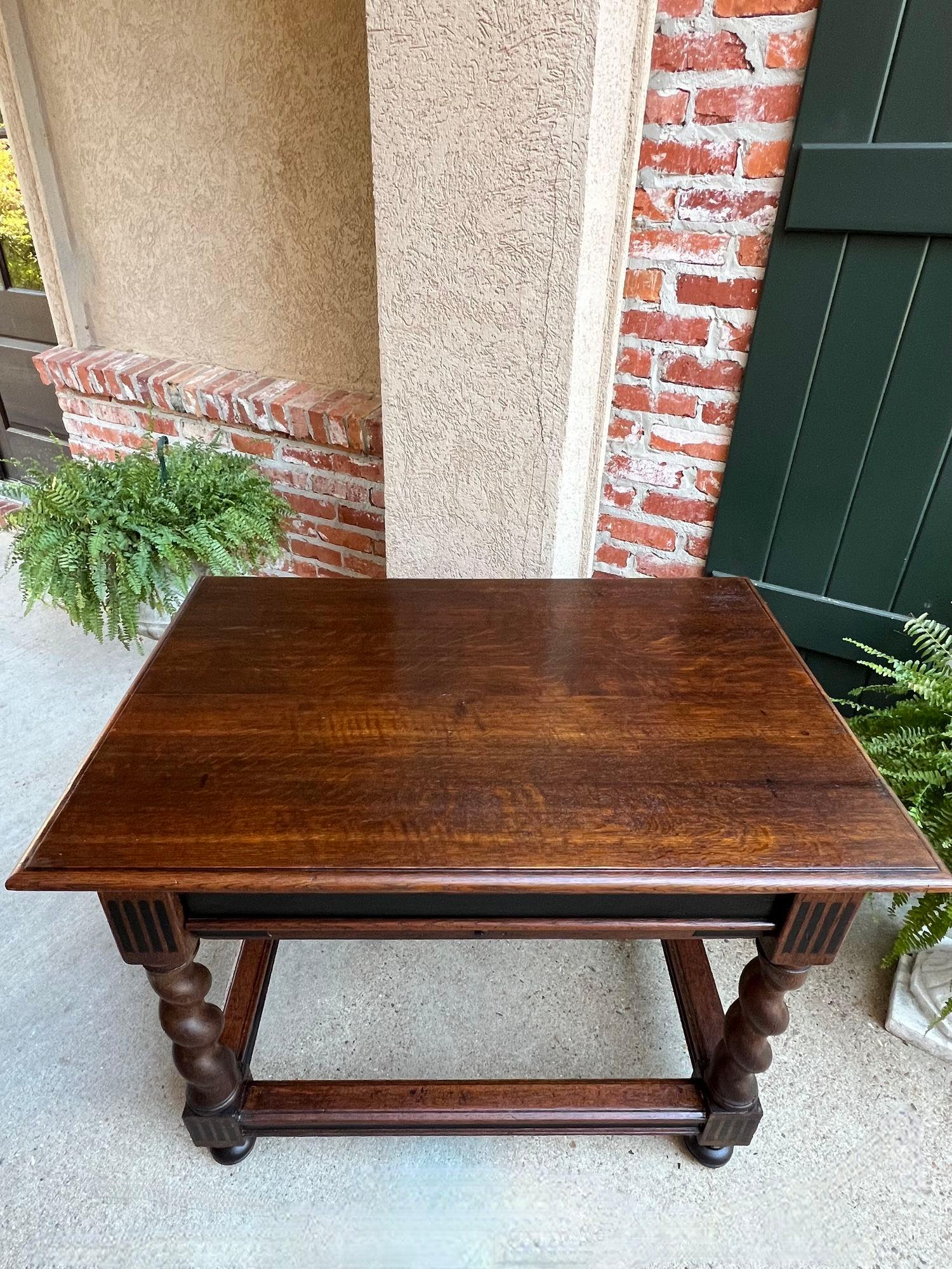 Antique English Sofa Side Table Barley Twist Ebonized Library Desk Carved Oak For Sale 14