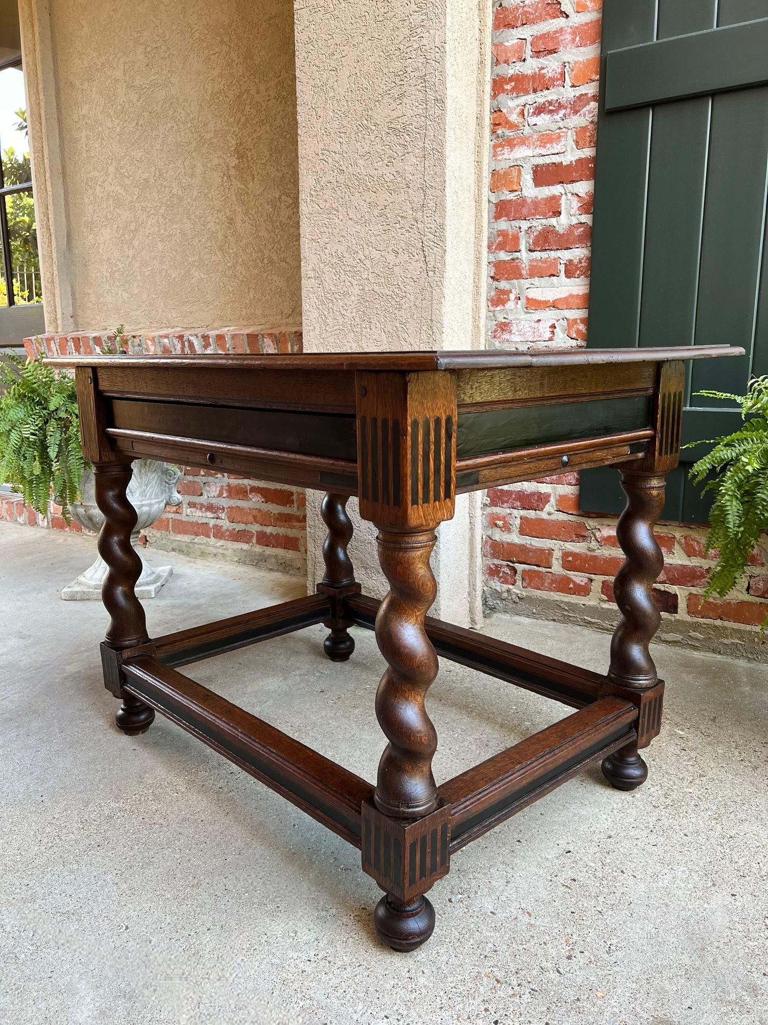 Louis XIII Antique English Sofa Side Table Barley Twist Ebonized Library Desk Carved Oak For Sale