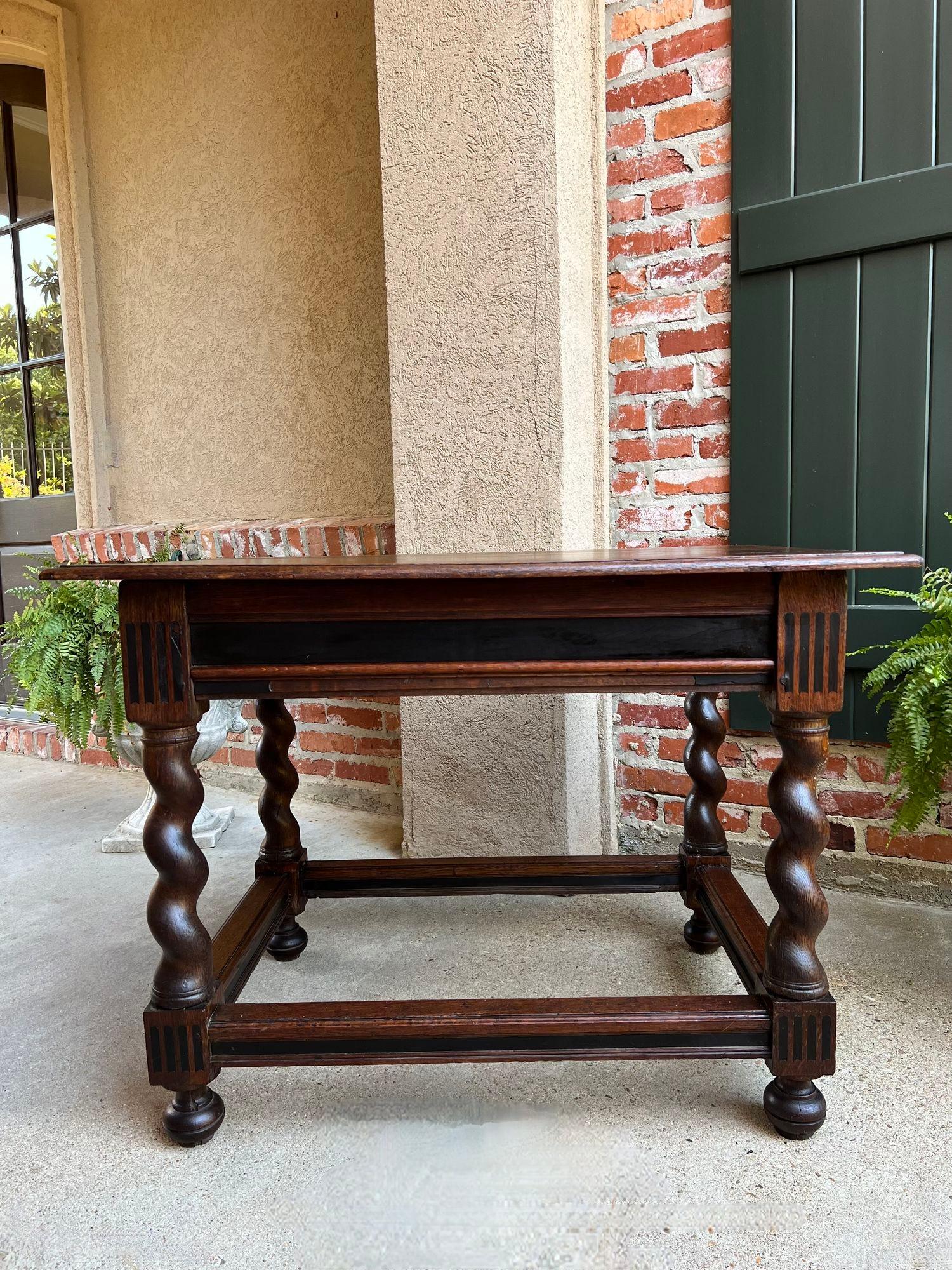 British Antique English Sofa Side Table Barley Twist Ebonized Library Desk Carved Oak For Sale