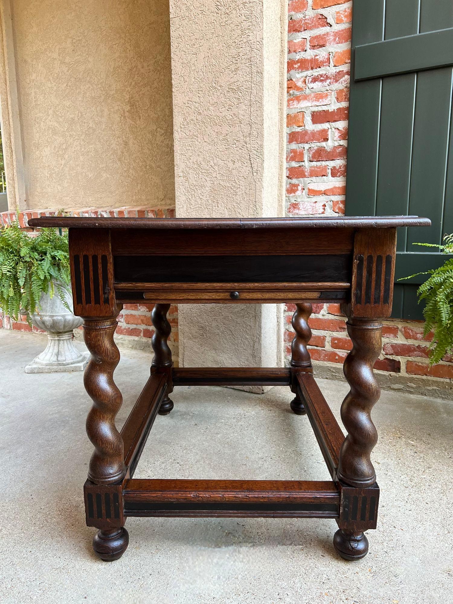 Antique English Sofa Side Table Barley Twist Ebonized Library Desk Carved Oak In Good Condition For Sale In Shreveport, LA