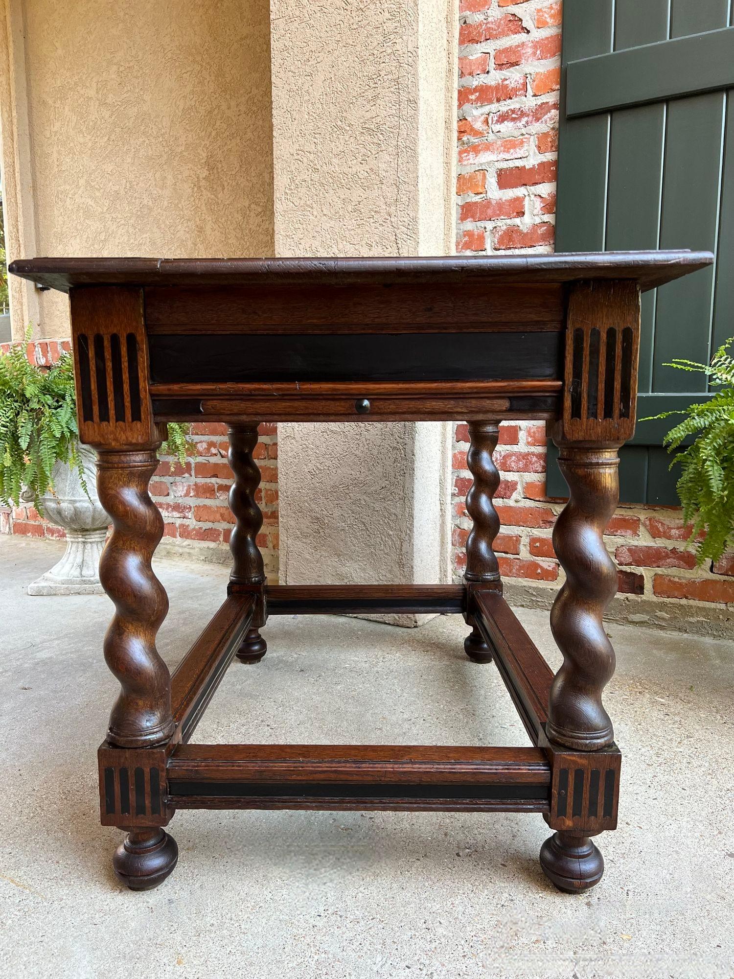 Late 18th Century Antique English Sofa Side Table Barley Twist Ebonized Library Desk Carved Oak For Sale