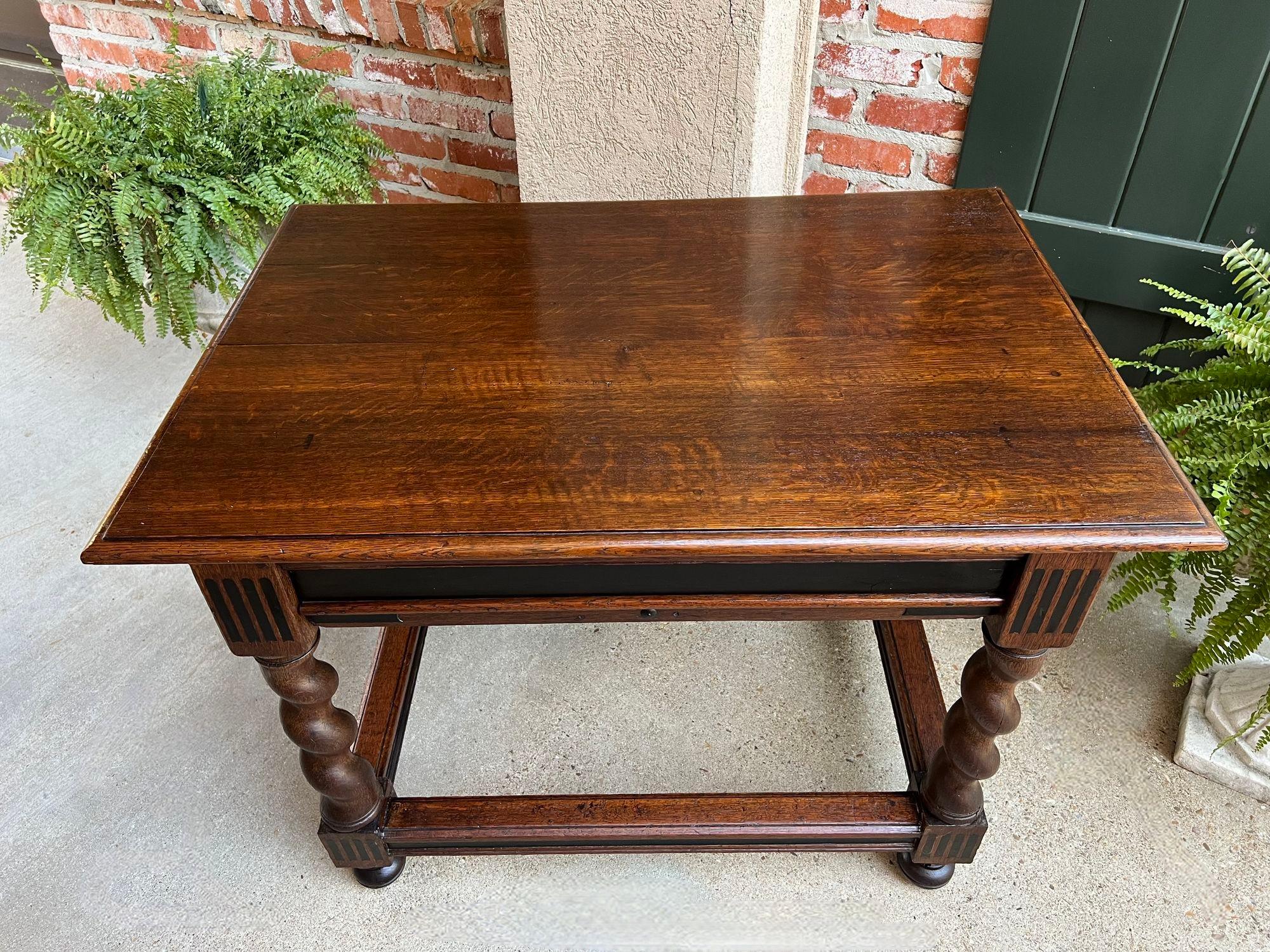 Antique English Sofa Side Table Barley Twist Ebonized Library Desk Carved Oak For Sale 1