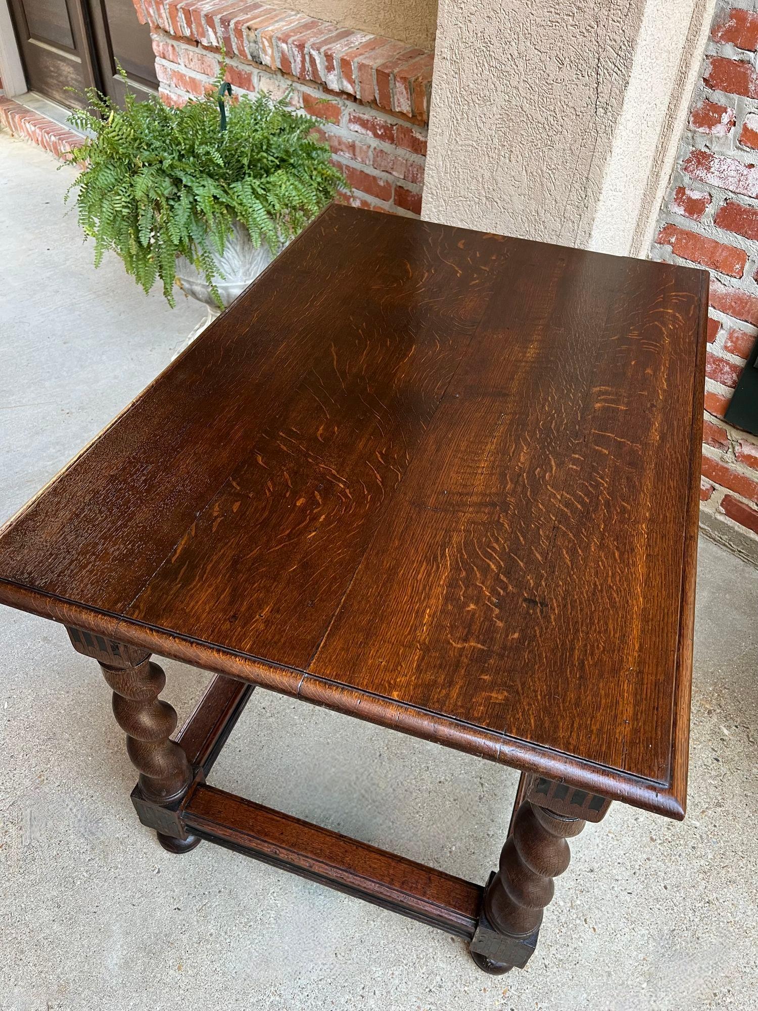 Antique English Sofa Side Table Barley Twist Ebonized Library Desk Carved Oak For Sale 2