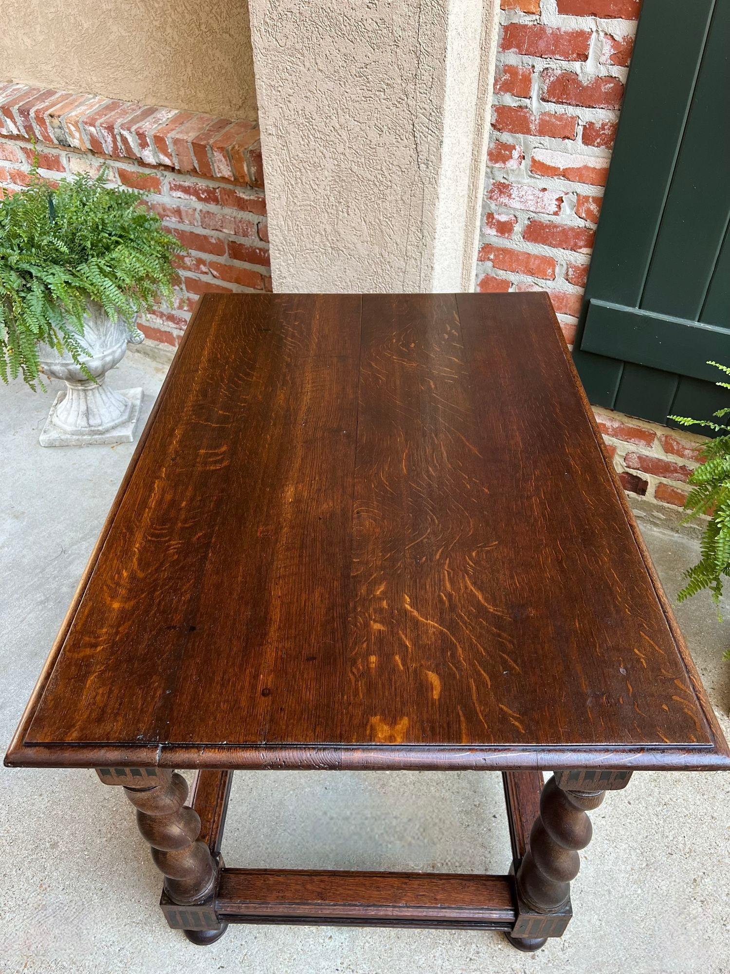 Antique English Sofa Side Table Barley Twist Ebonized Library Desk Carved Oak For Sale 3