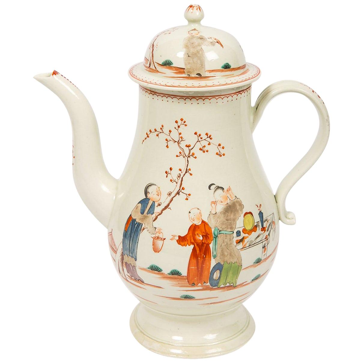 Antique English Soft Paste Porcelain Liverpool Coffee Pot, 18th Century