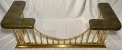 Antique English Solid Brass Fire Fender with Leather Club Seats, Circa 1890.