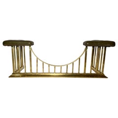 Antique English Solid Brass Fire Fender with Leather Club Seats, Circa 1890.
